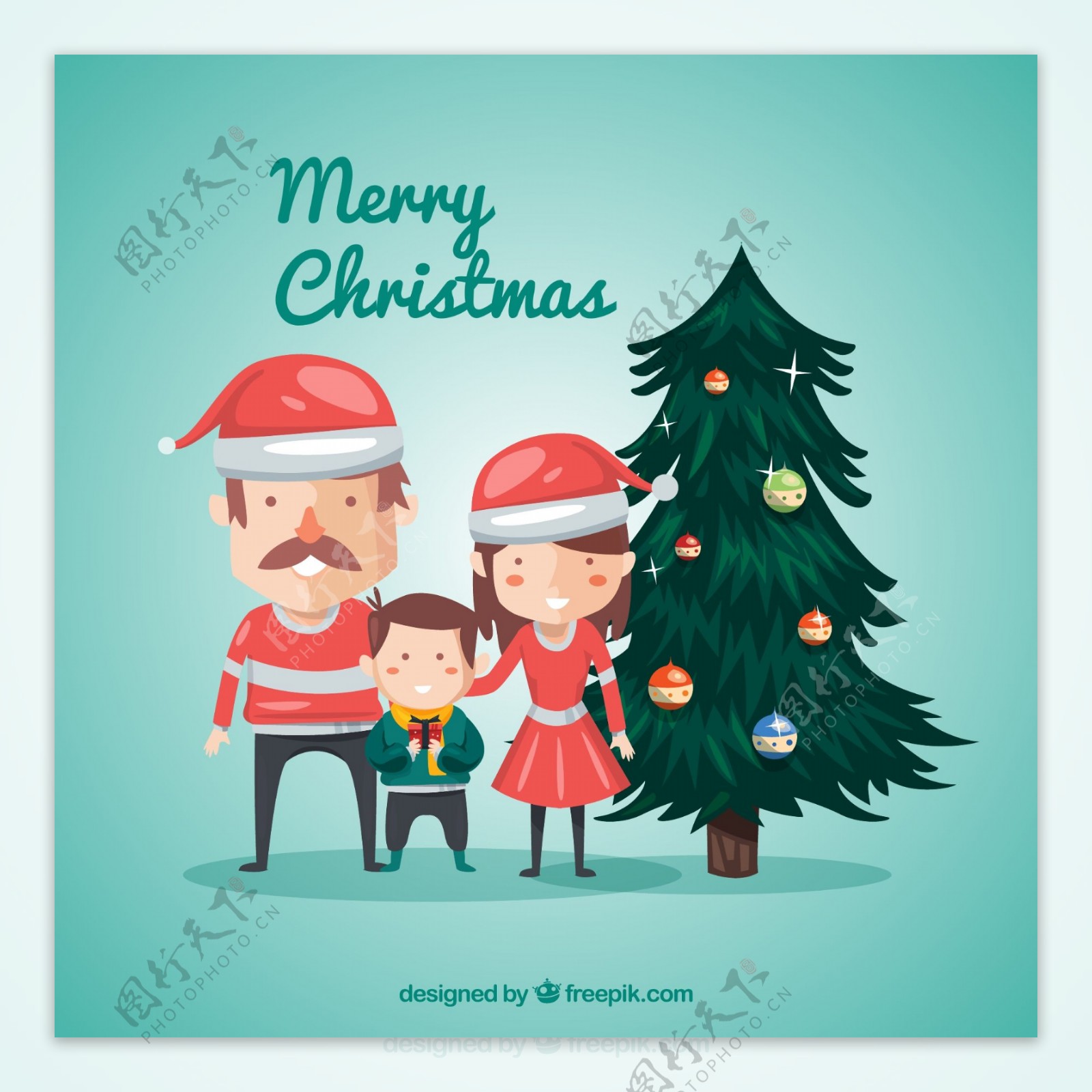 圣诞树和圣诞家庭