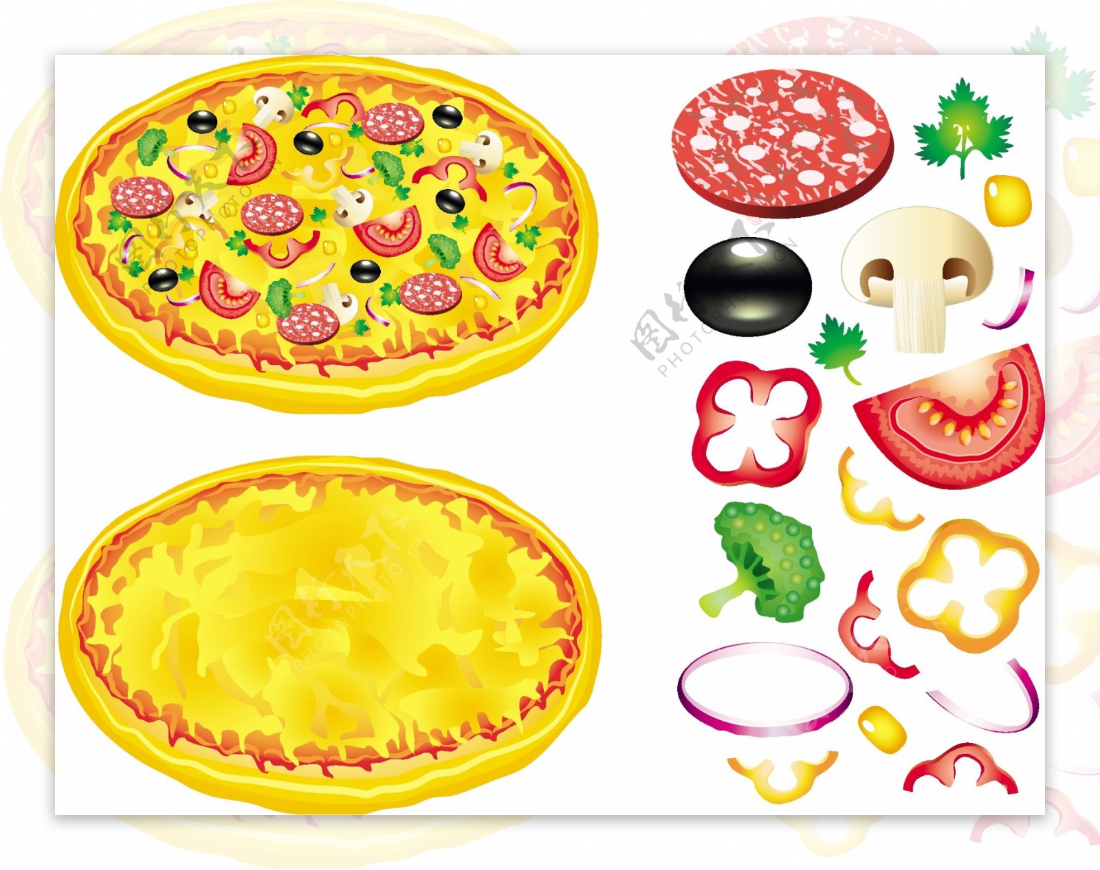 食材和披萨插画