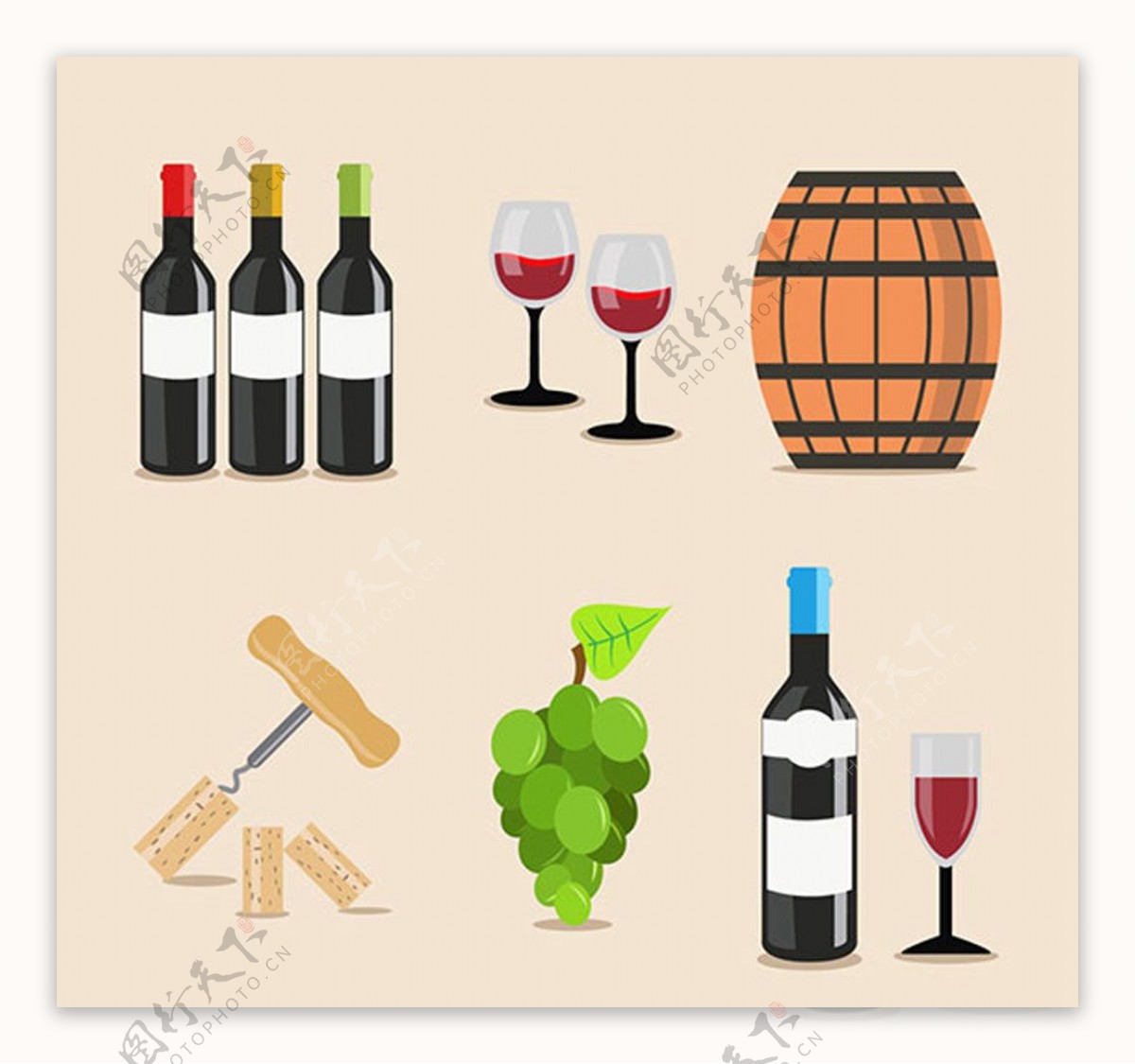葡萄酒元素矢量图片AI