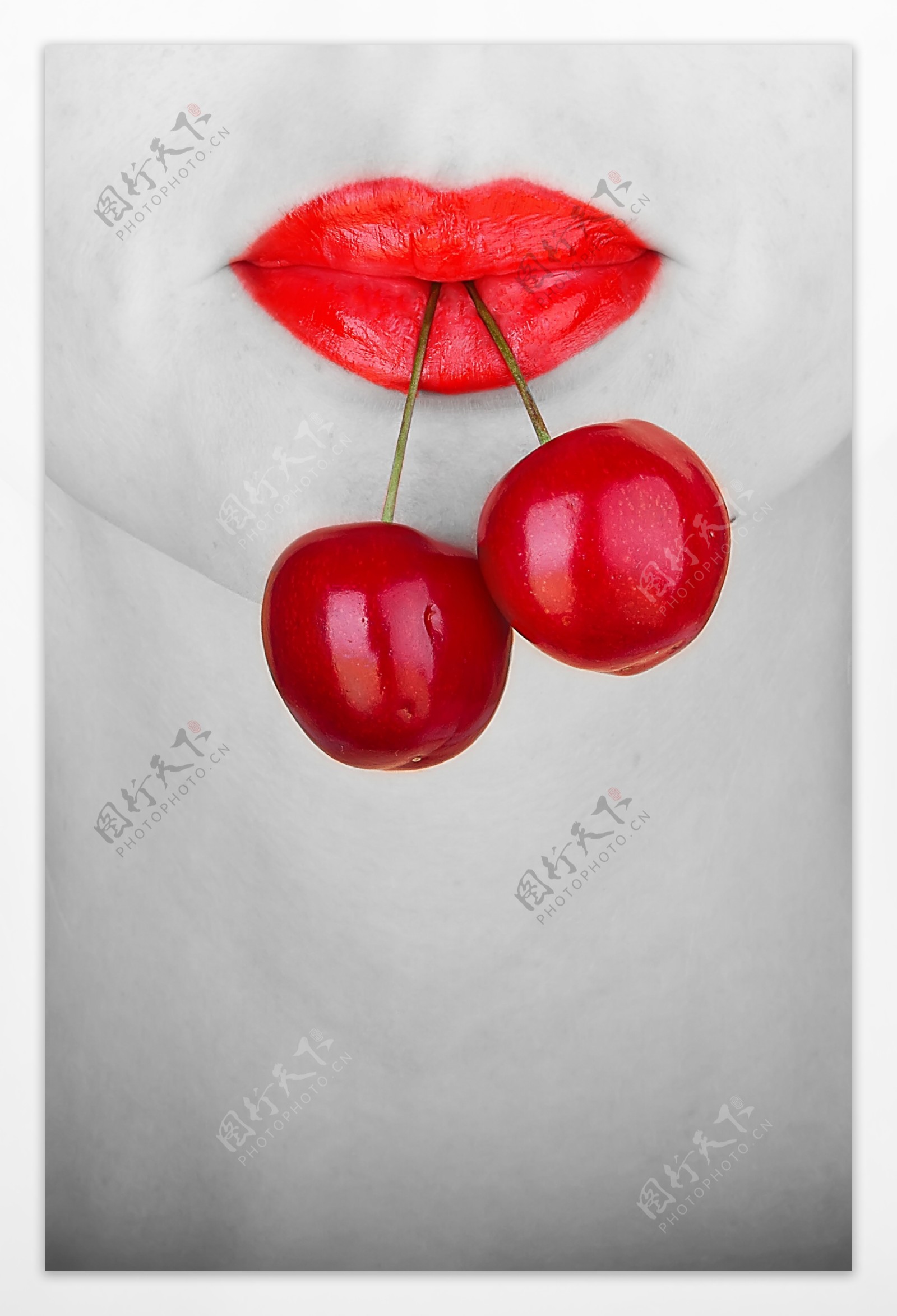 红唇与樱桃图片