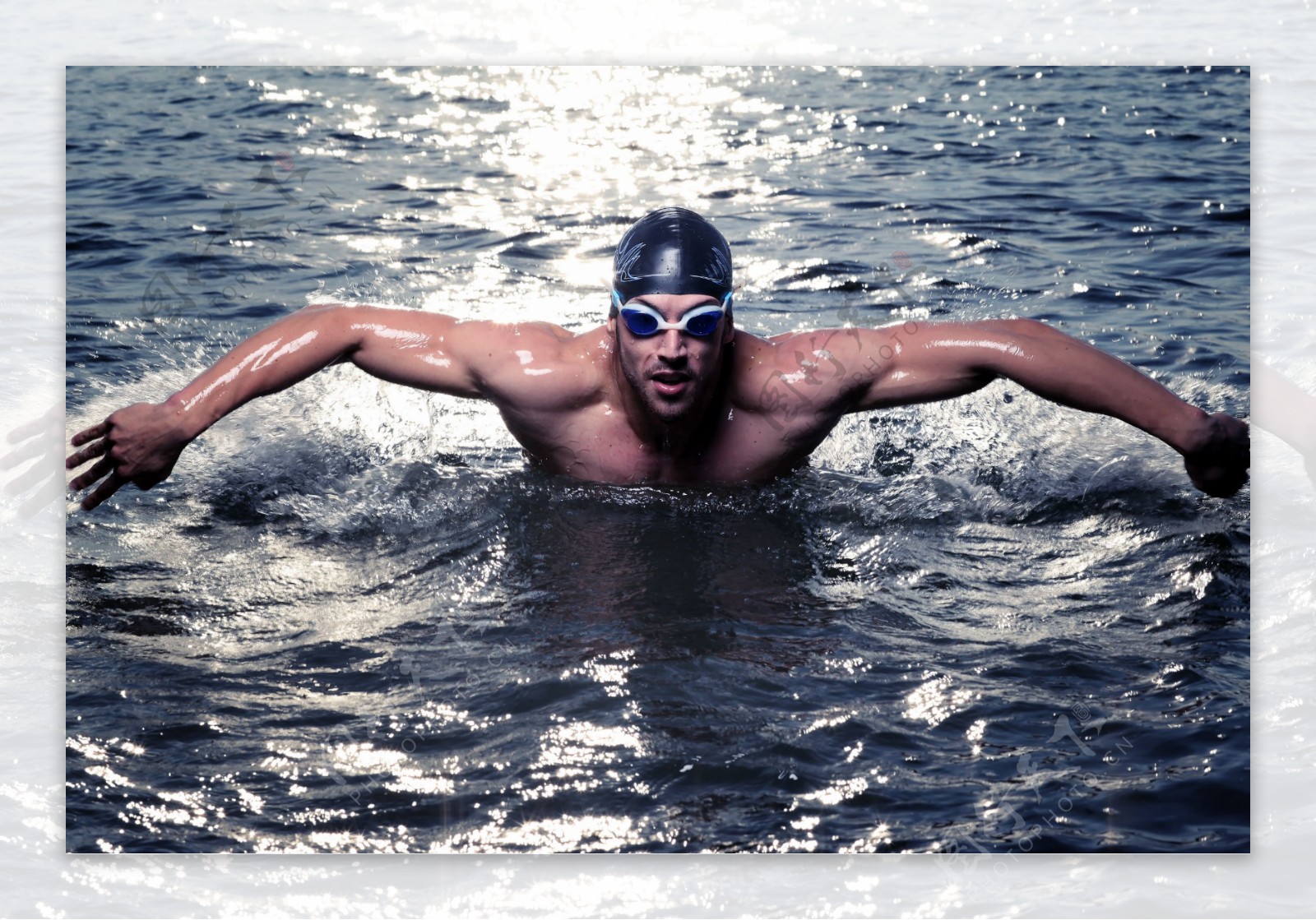 水中游泳的性感肌肉男图片
