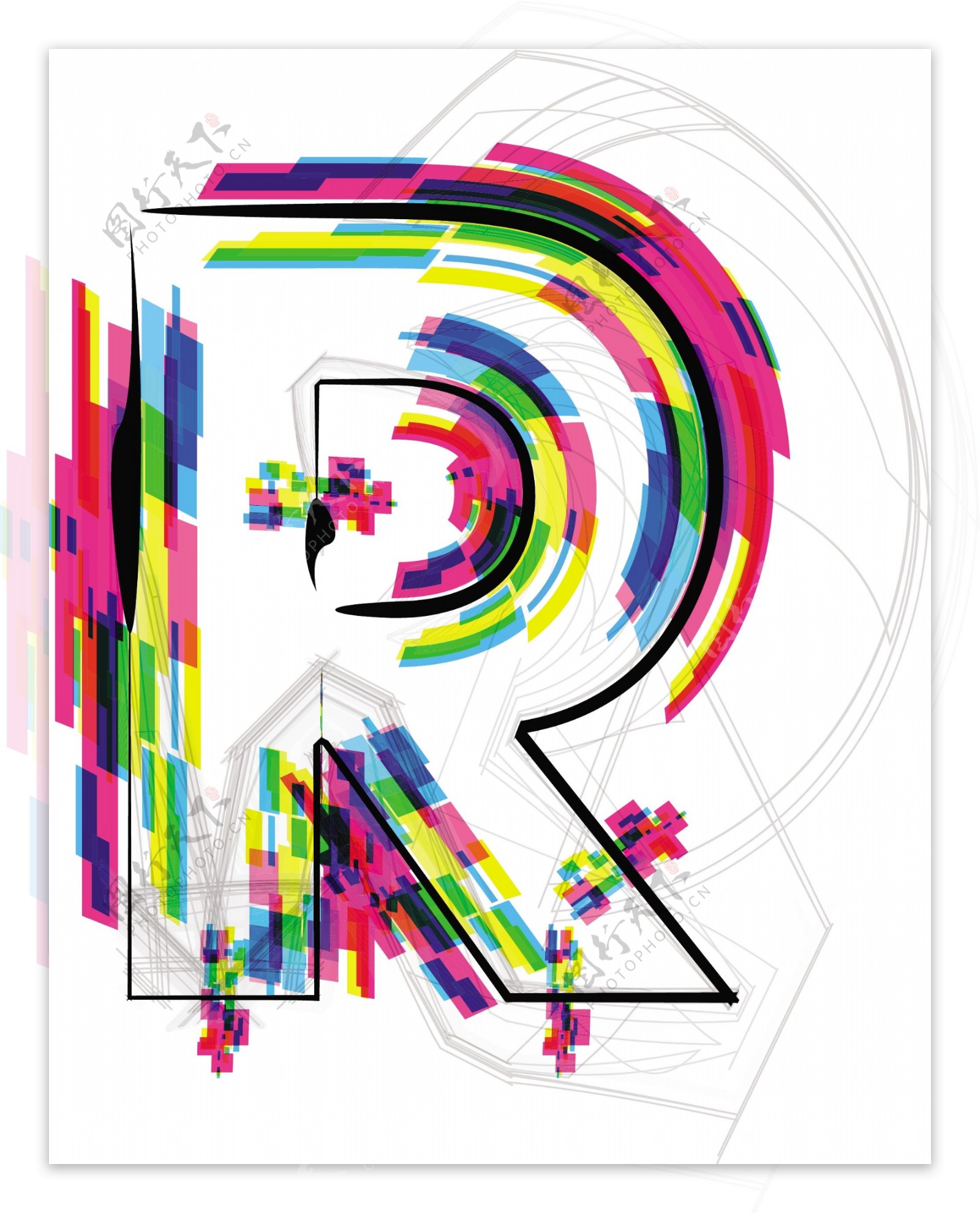 插图插画矢量字体的字母R