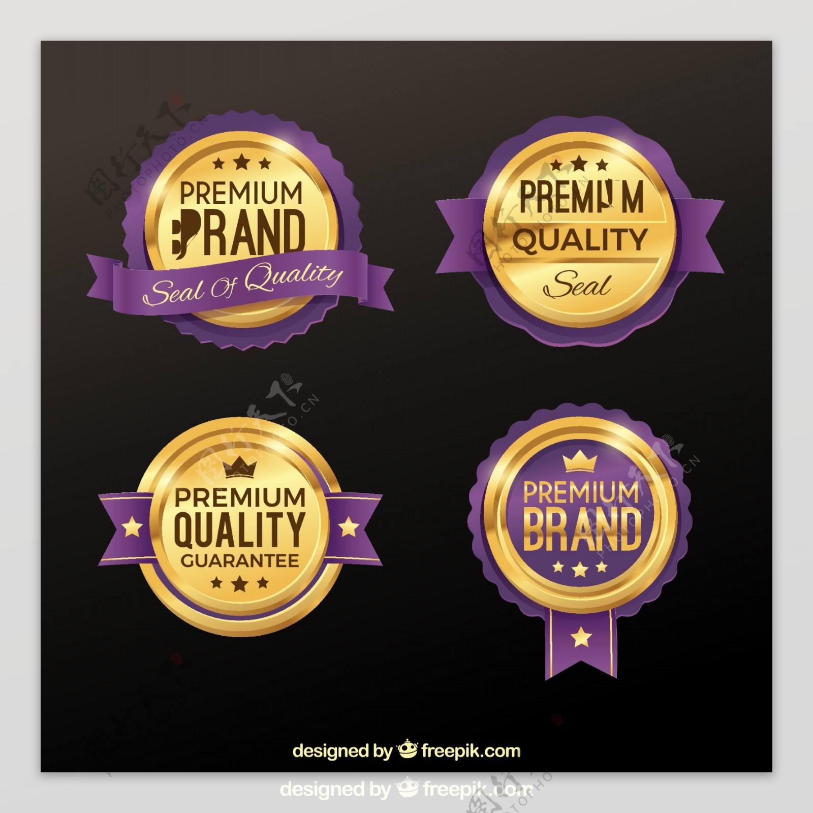 金色紫色优质认证贴纸标签矢量模板