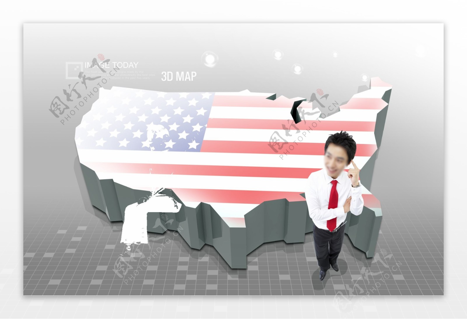 立体美国地图与职场男人PSD分层素材