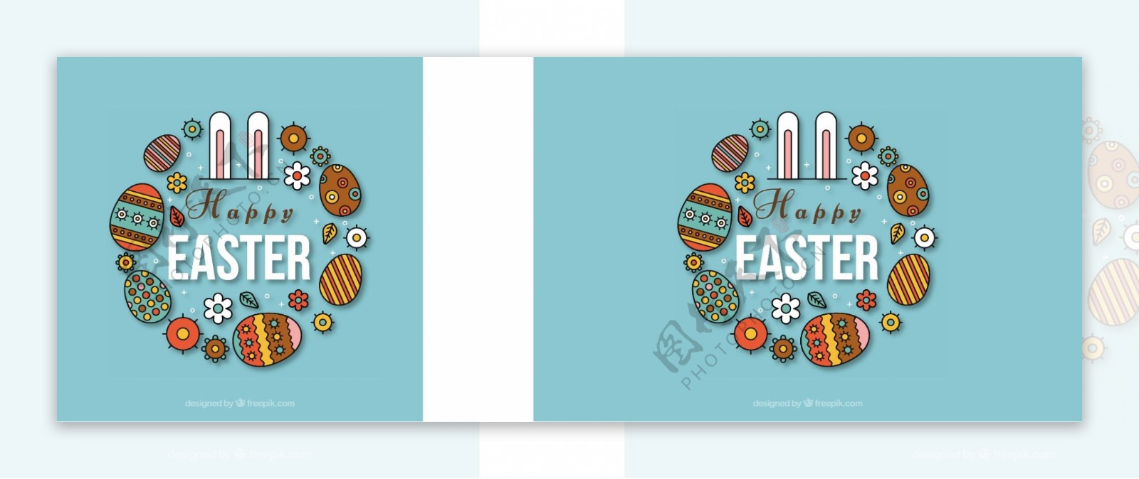 复活节背景与兔子耳朵和装饰蛋