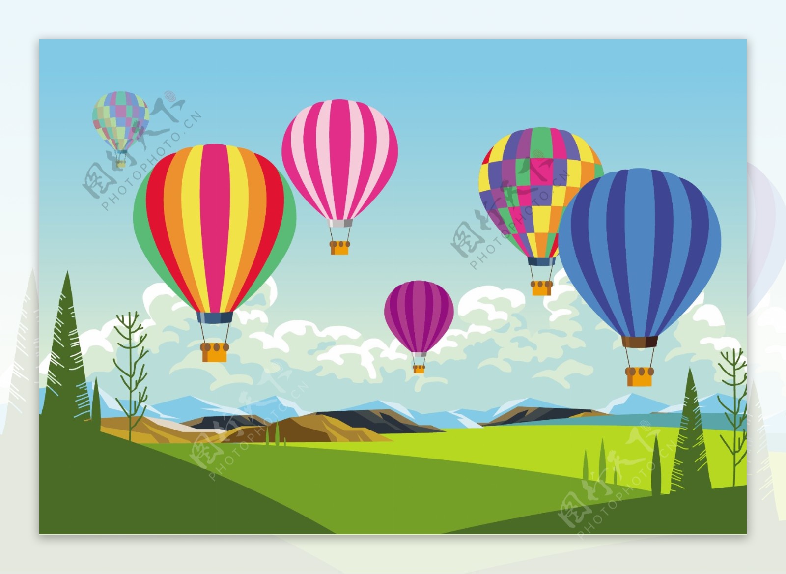 色彩斑斓的热气球插画