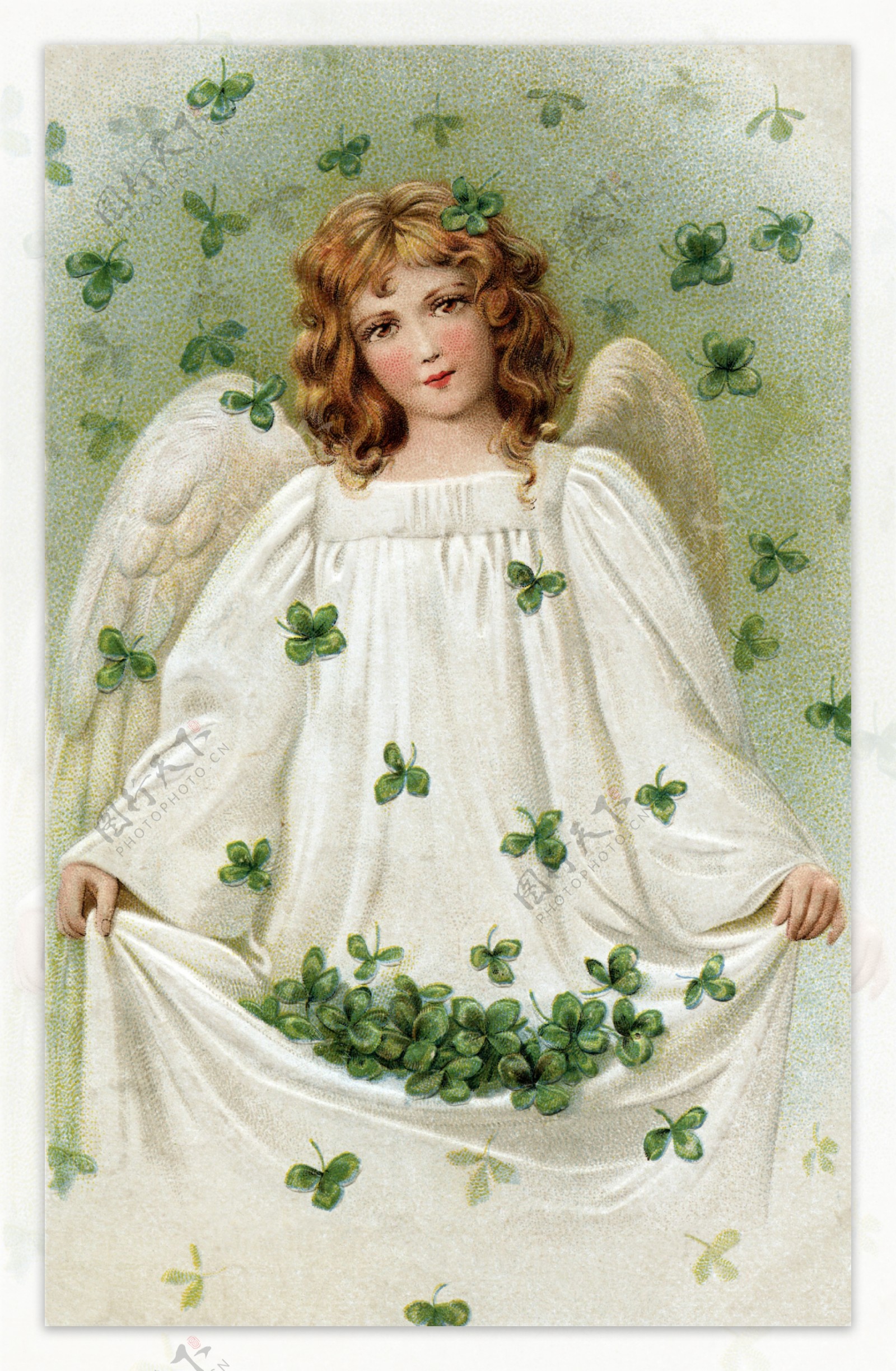 绿叶与天使人物油画图片