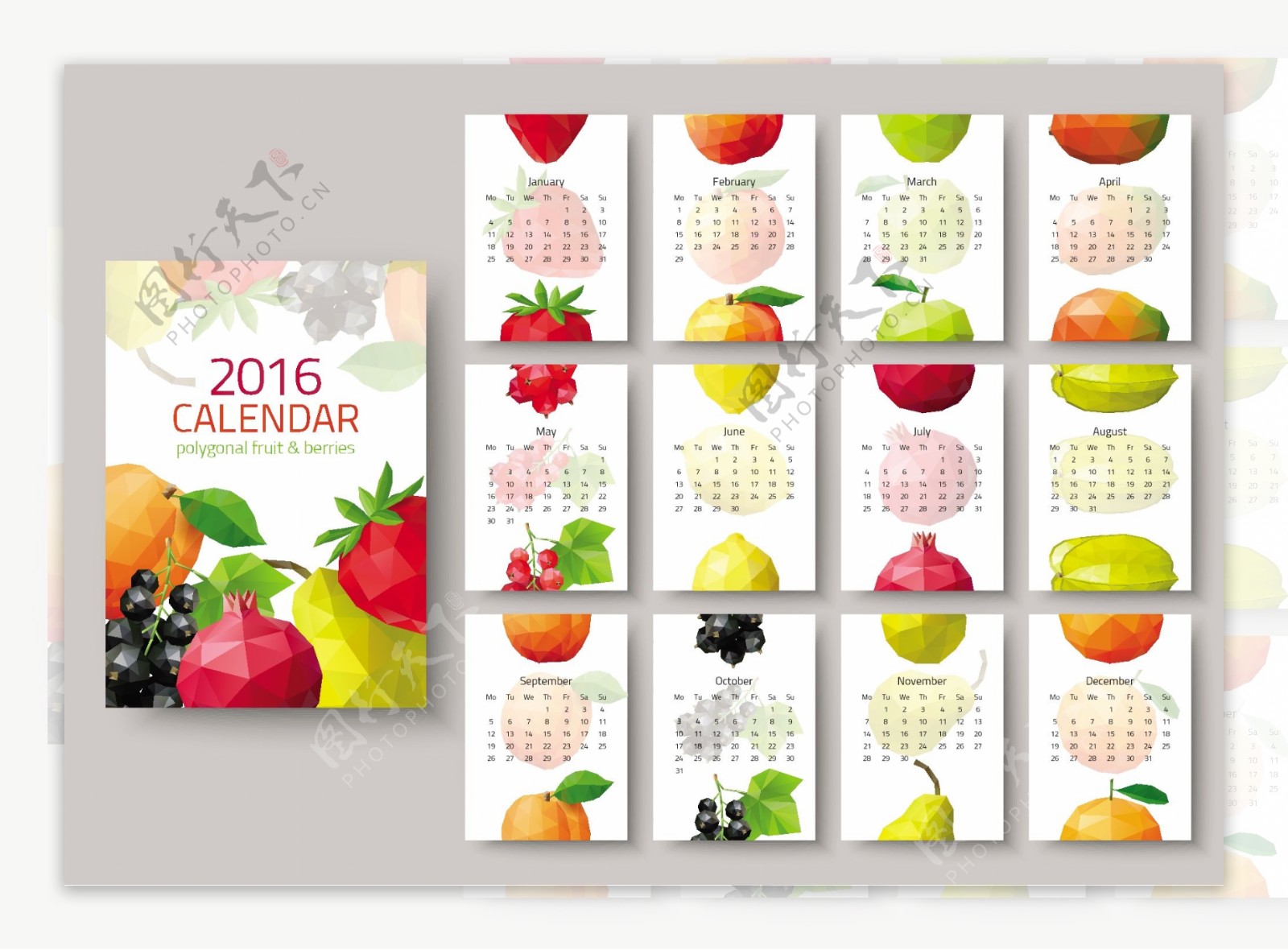 2016矢量水果元素日历挂历图片