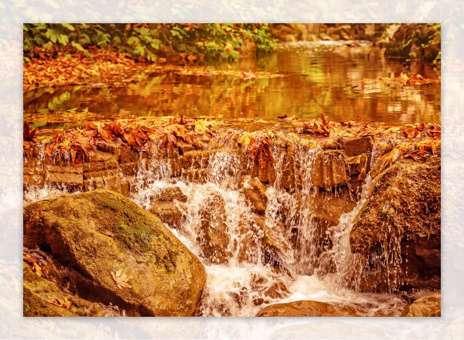 秋天流水石头风景图片