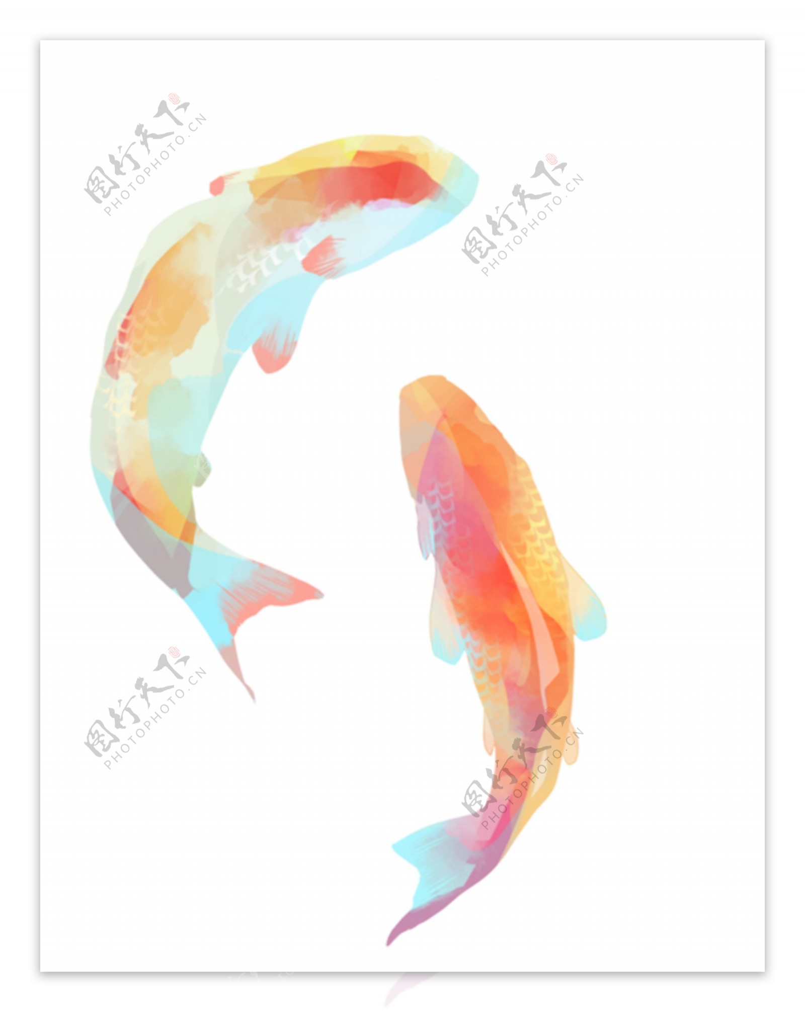 七彩鱼装饰图案图标元素设计