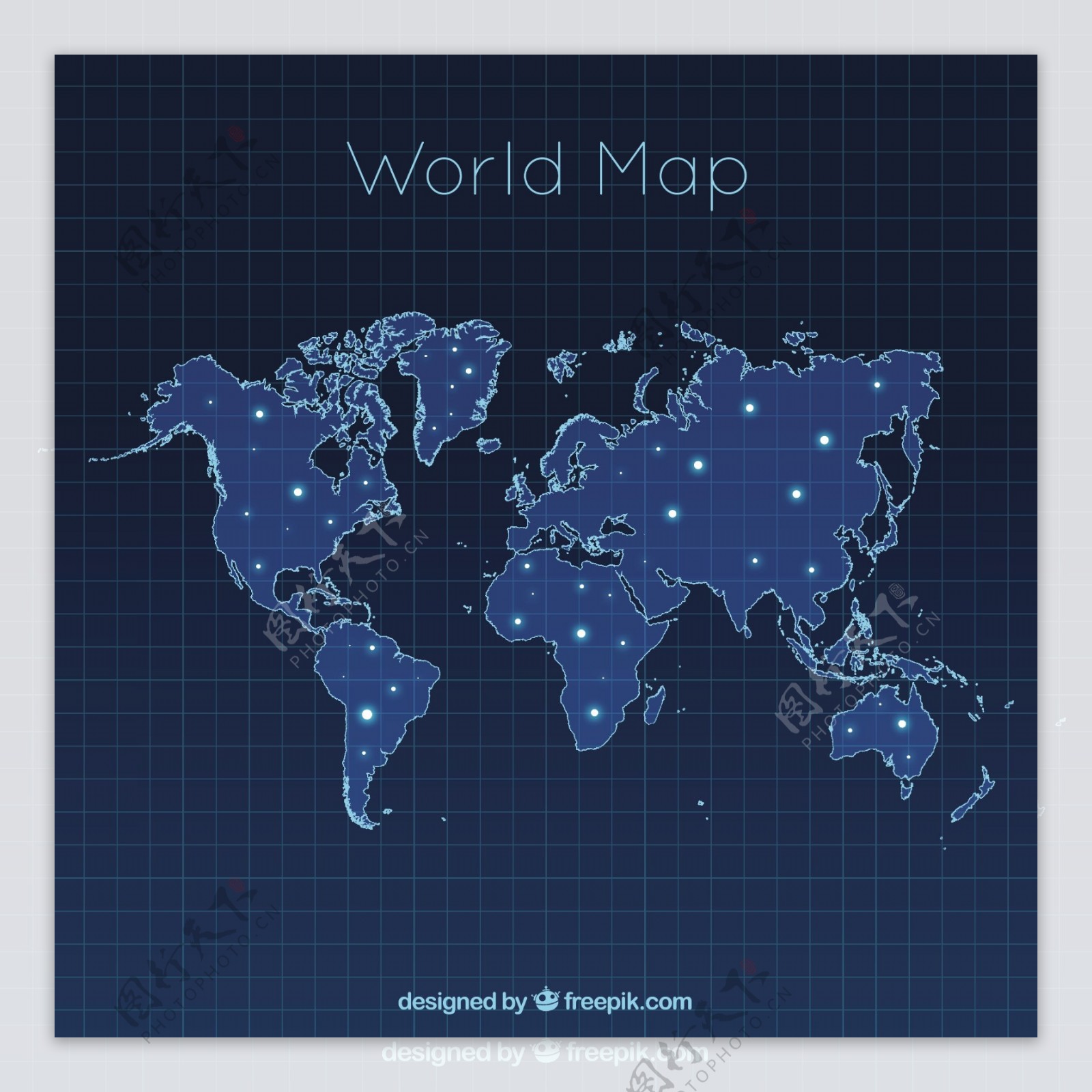带有亮点的现代世界地图