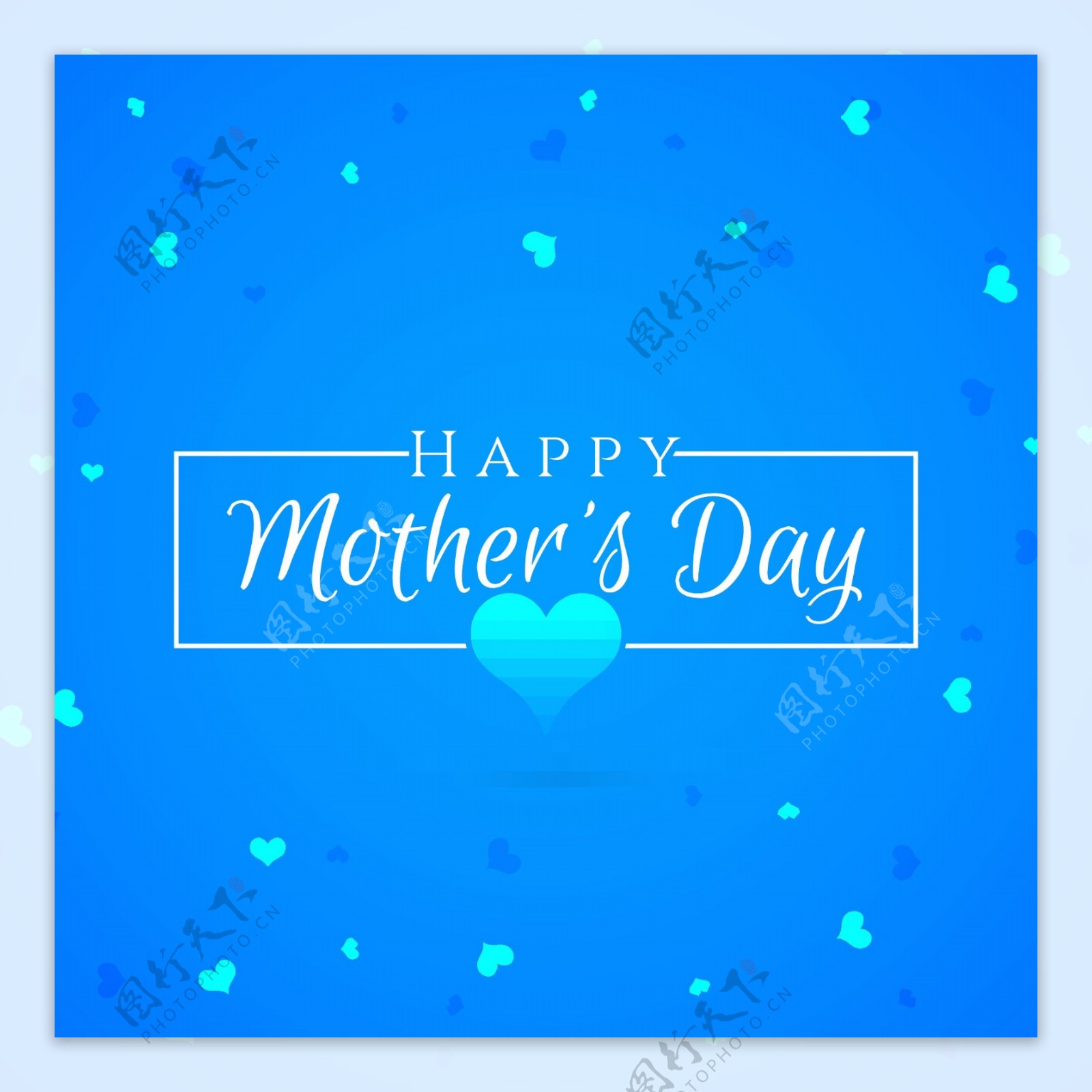 母亲节快乐心形图案蓝色背景