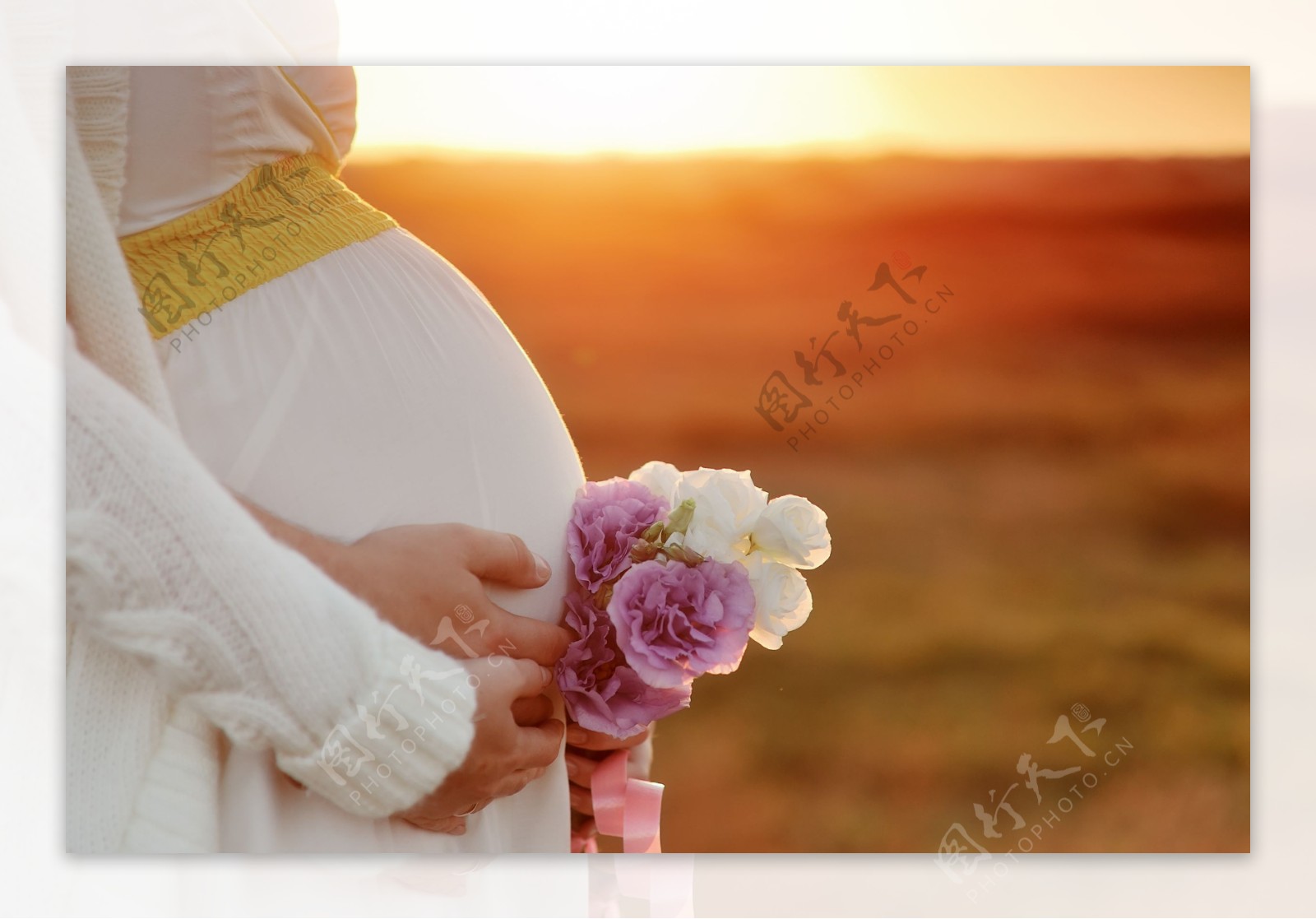 孕妇大肚子与鲜花图片