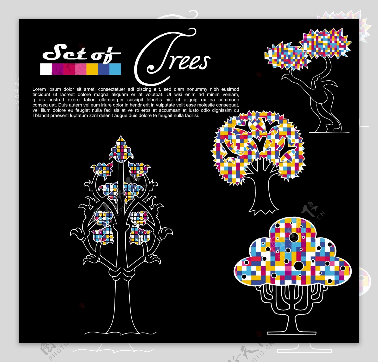 矢量彩色树木背景设计