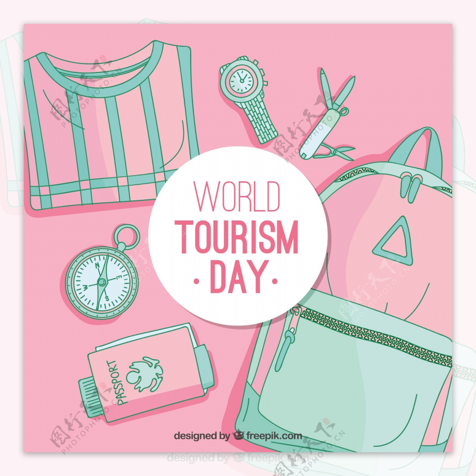 粉红背景世界旅游日