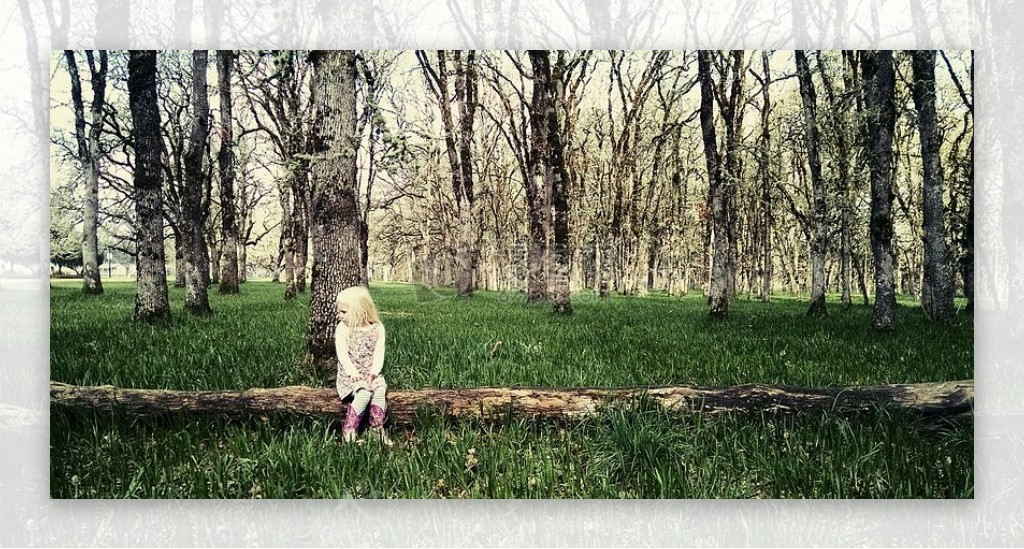 坐在森林里的女孩