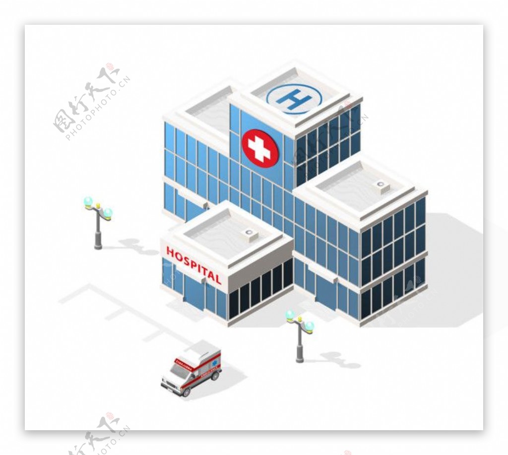 救护车医院等距建筑图片