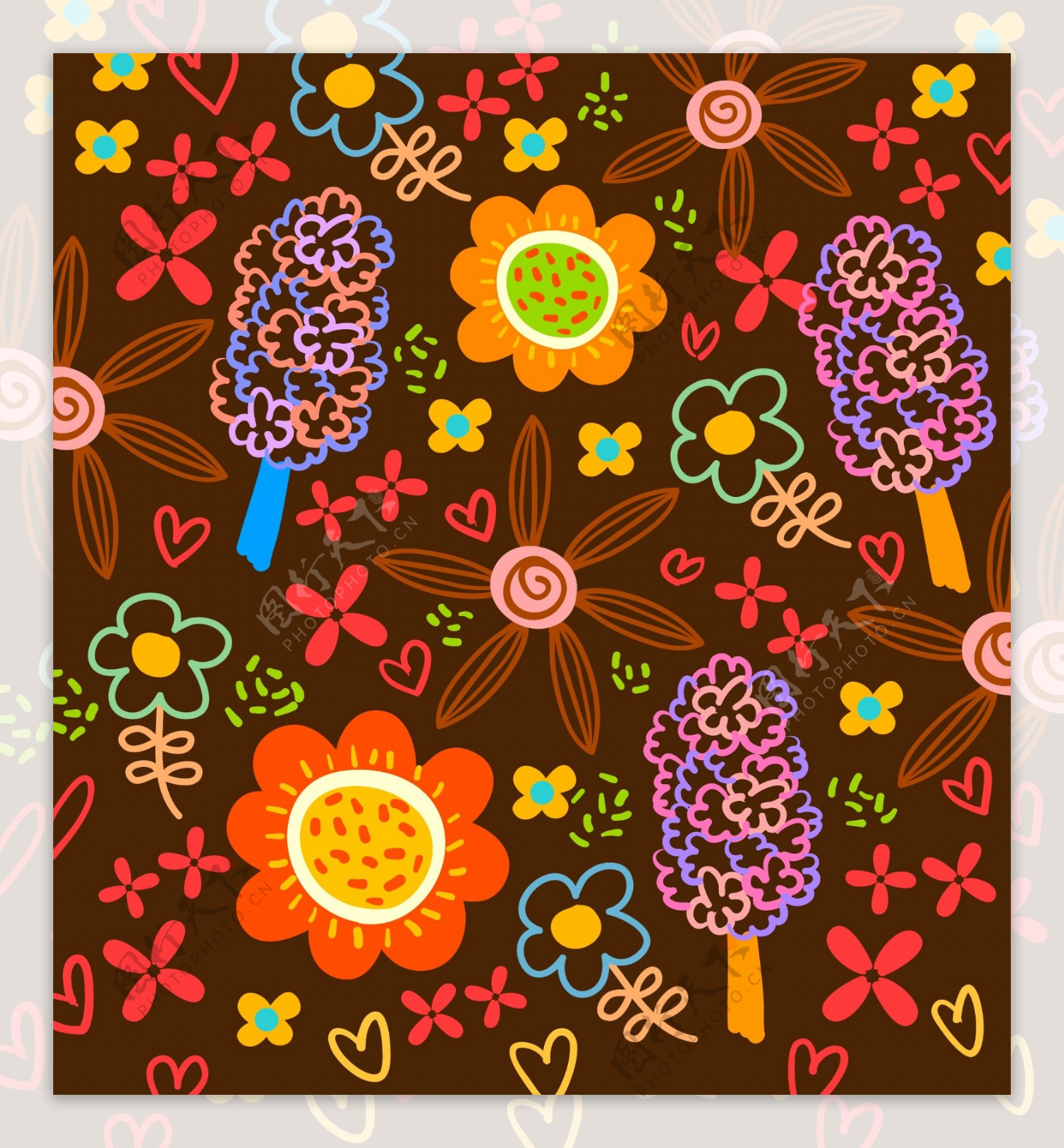 卡通花卉元素背景图案