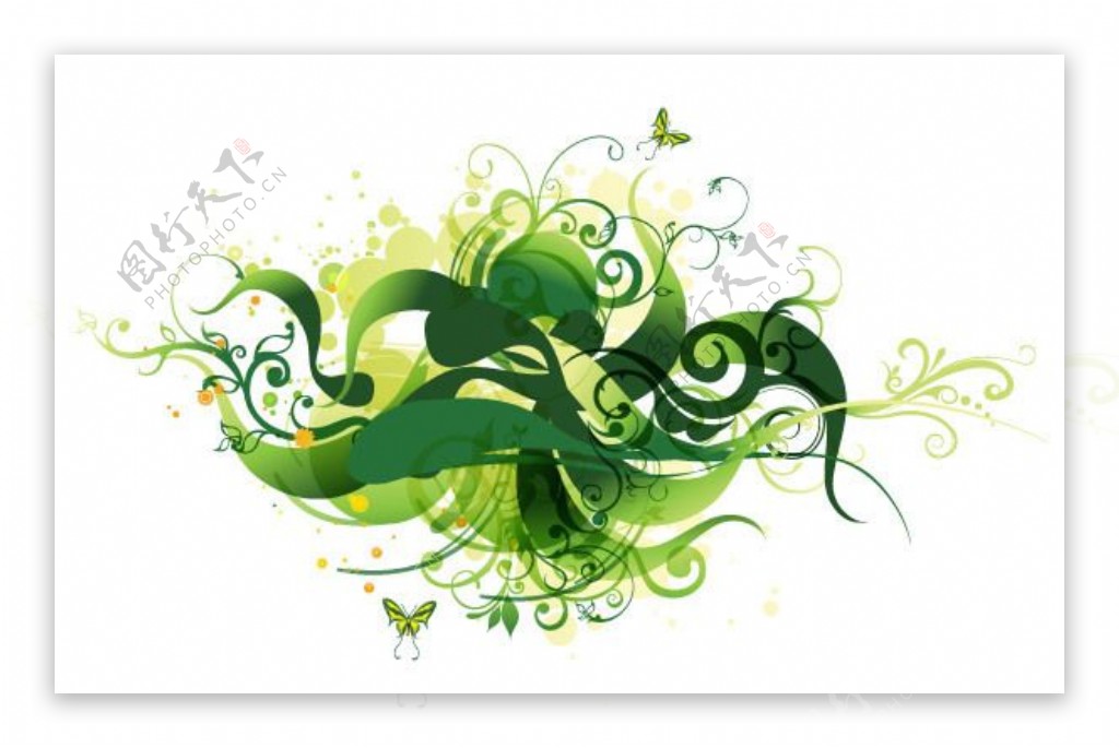 绿色漩涡花卉矢量插画