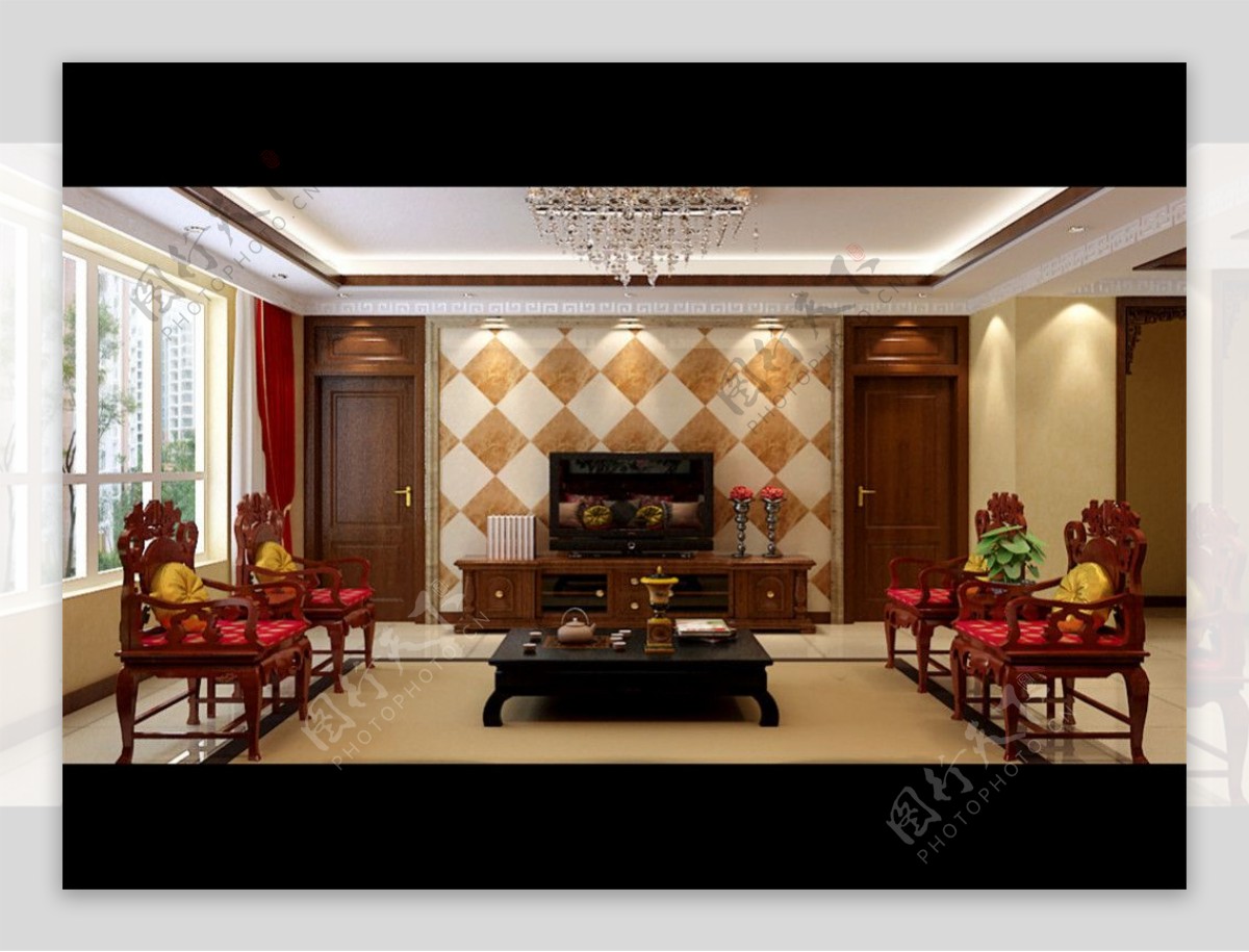 中式客厅3D模型室内模型