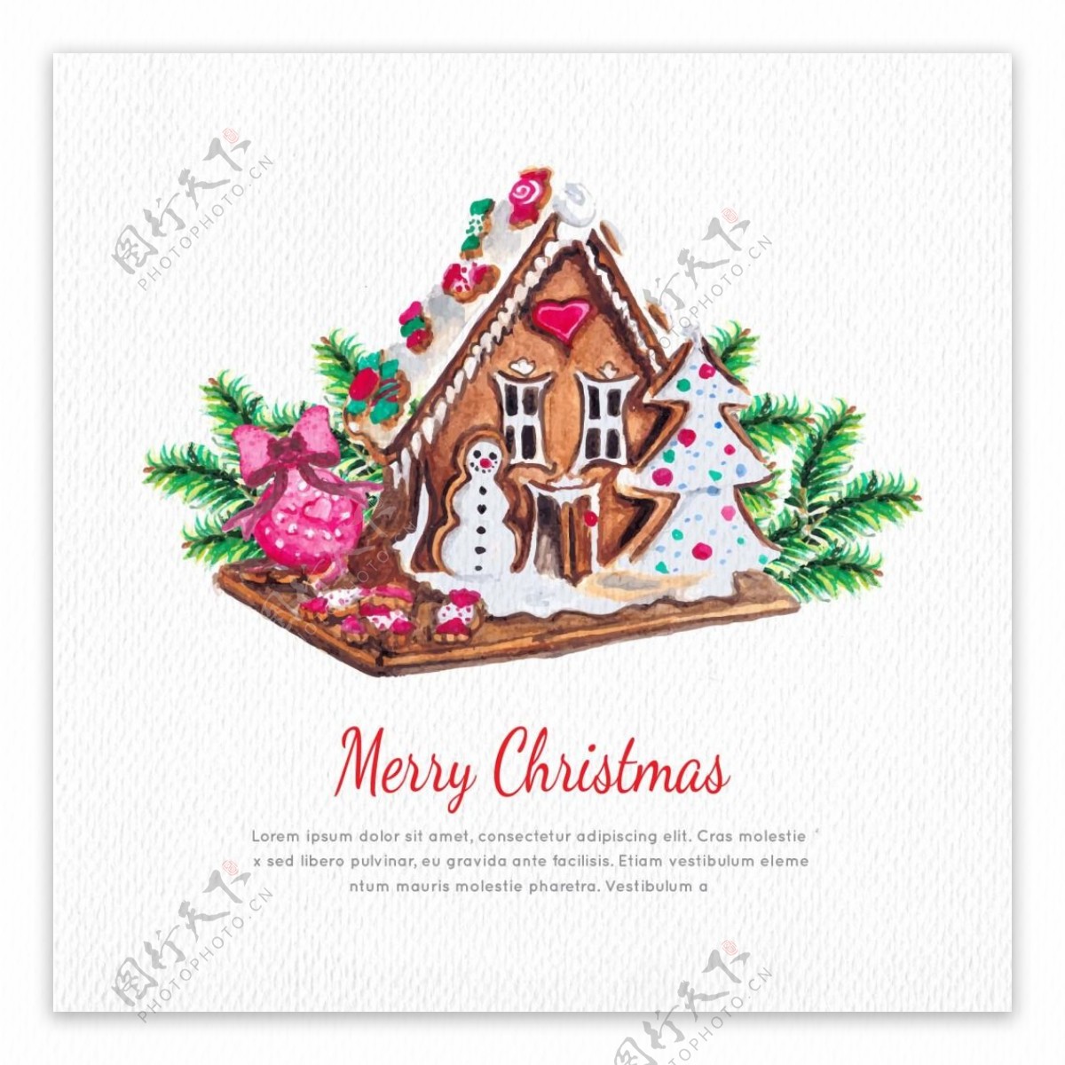 水彩圣诞背景与房子
