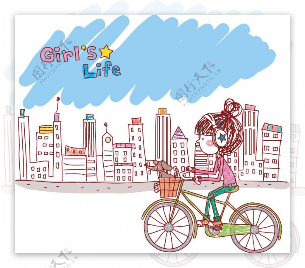 时尚女孩骑自行车图片