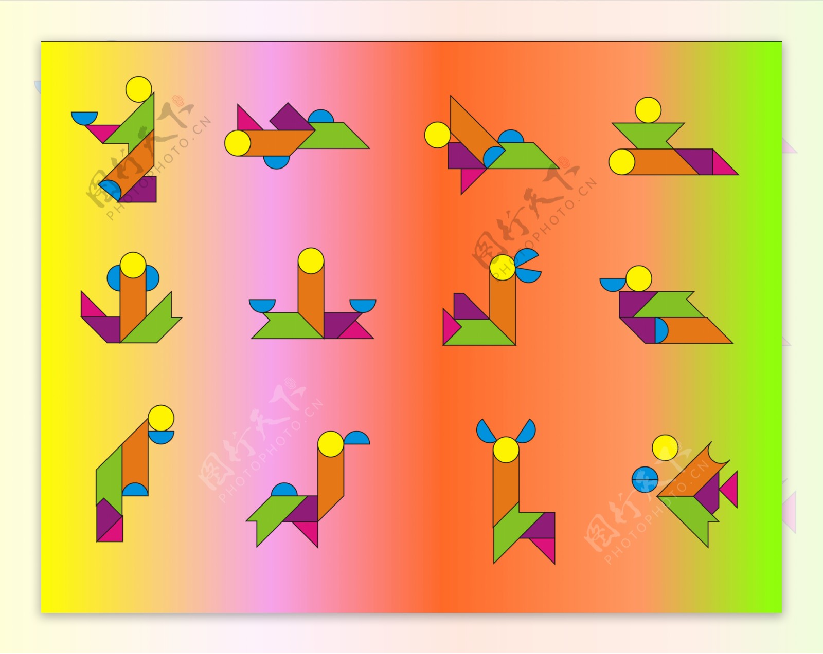 木质七巧板积木木制拼图拼一年级数学宝宝娱乐益智几何图形七巧板-阿里巴巴