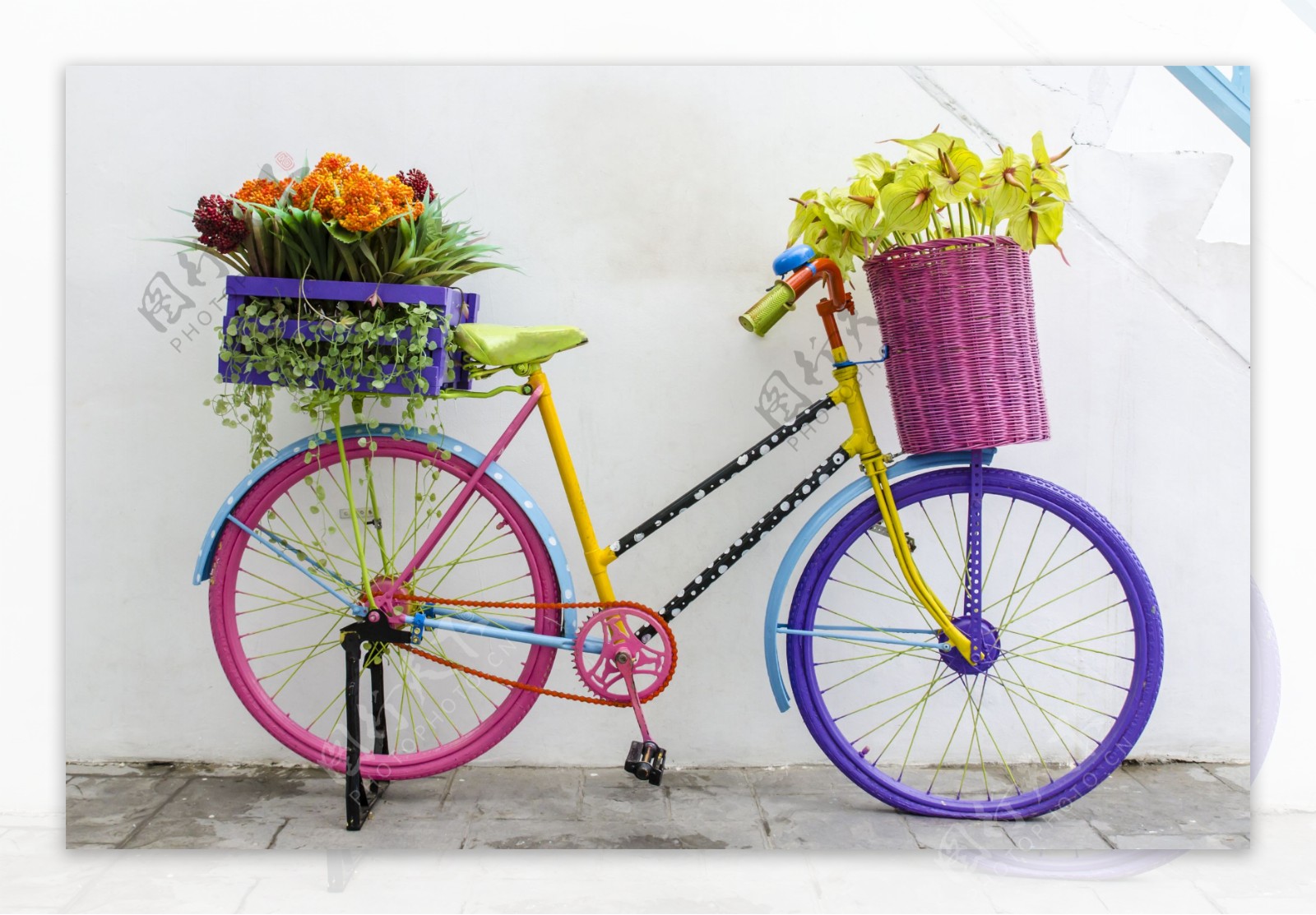 漂亮的自行车与花篮图片