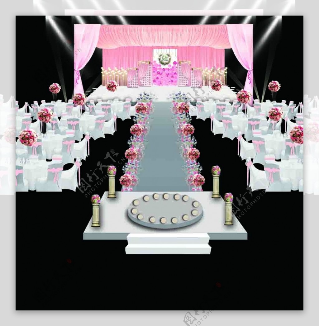 粉色婚礼主舞台设计