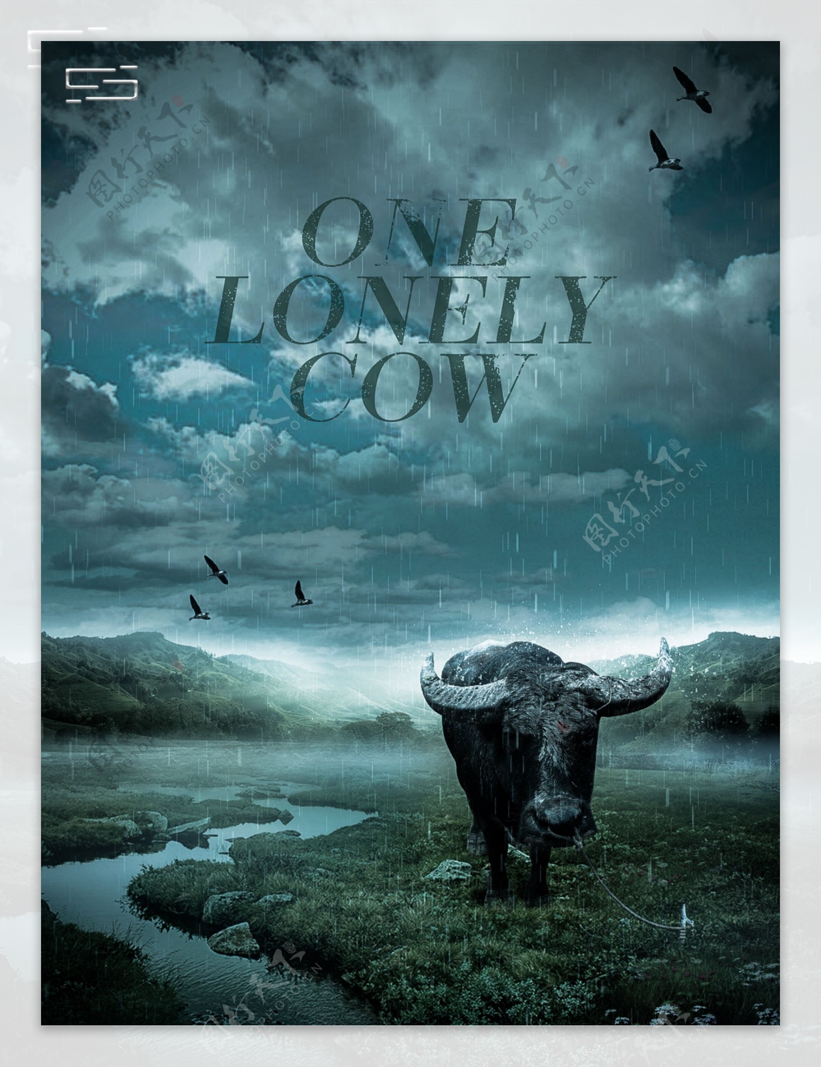 一直寂寞的牛合成海报拍摄的分层文件
