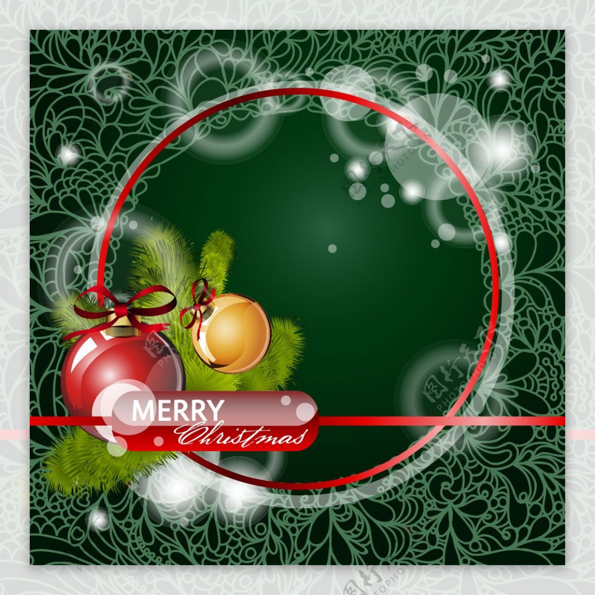 红色圆形边框的圣诞背景