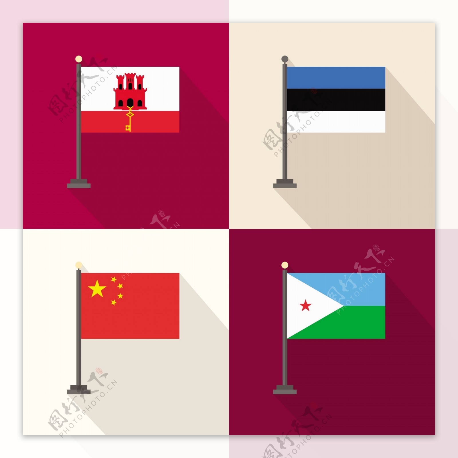 直布罗陀爱沙尼亚人民共和国和吉布提国旗