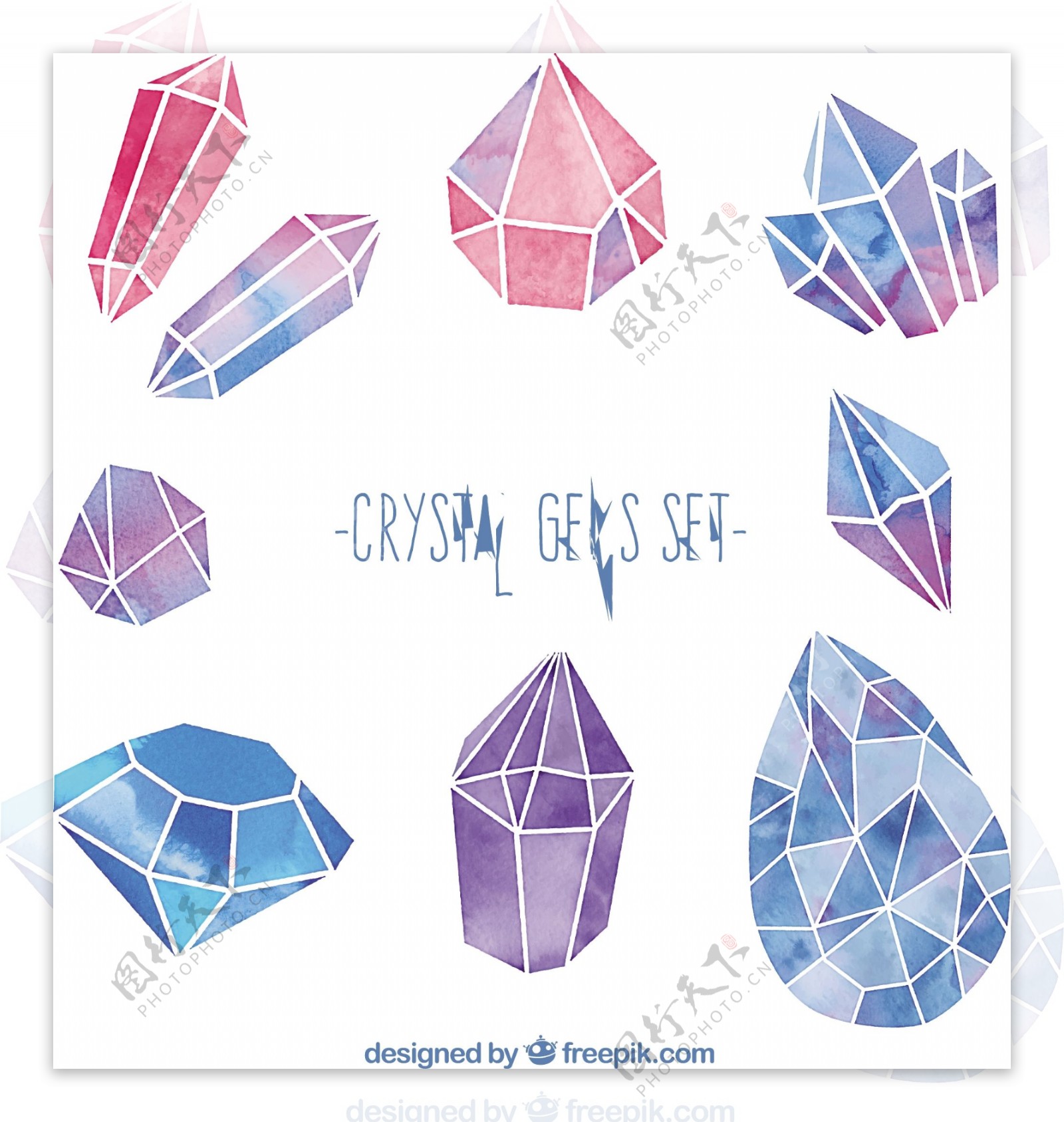 水彩画水晶宝石