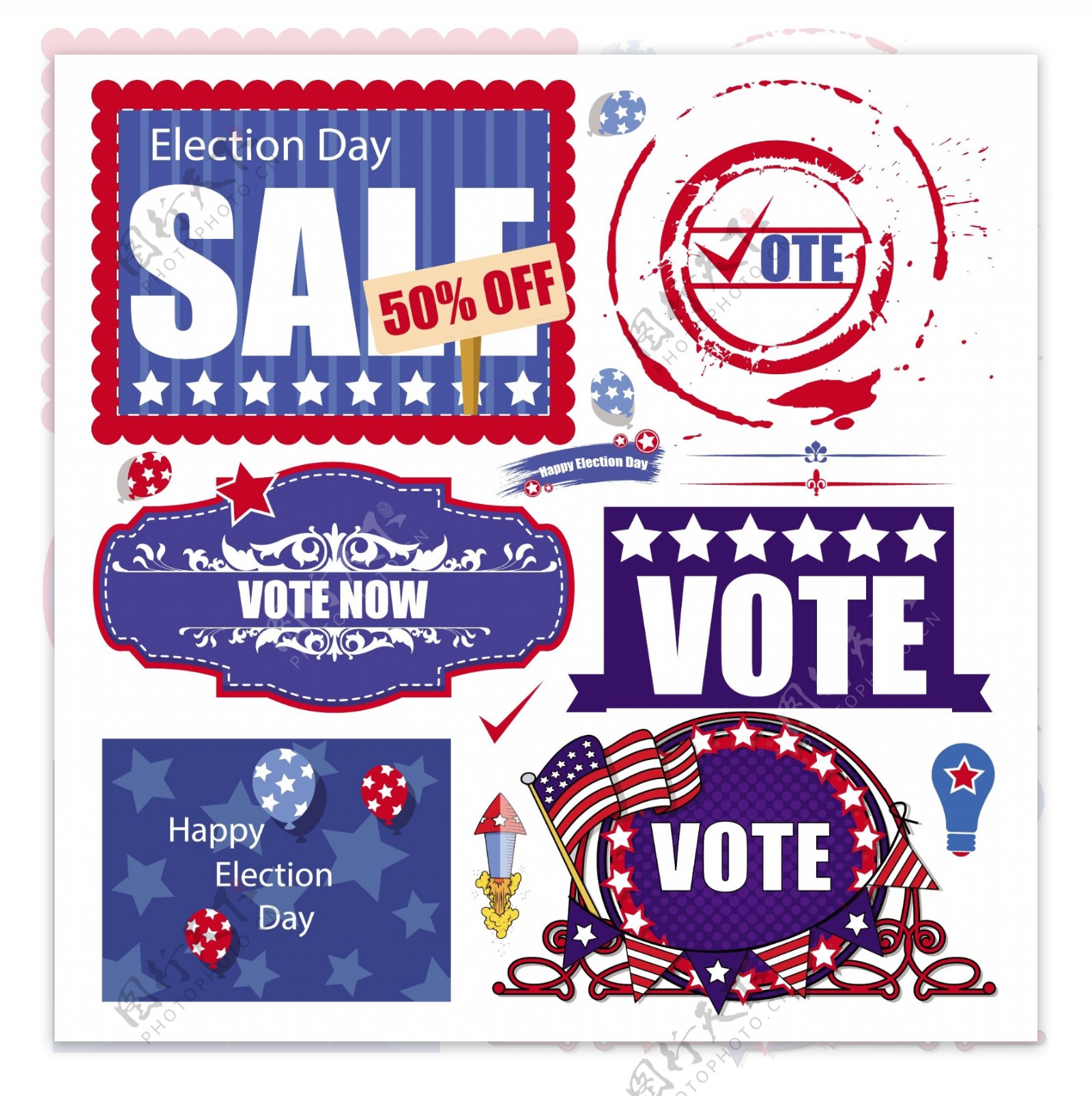 美国选举日销售图形向量集