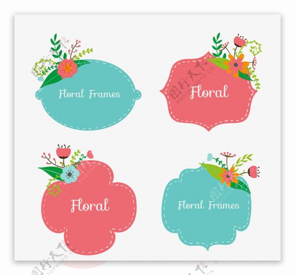 卡通花卉装饰标签
