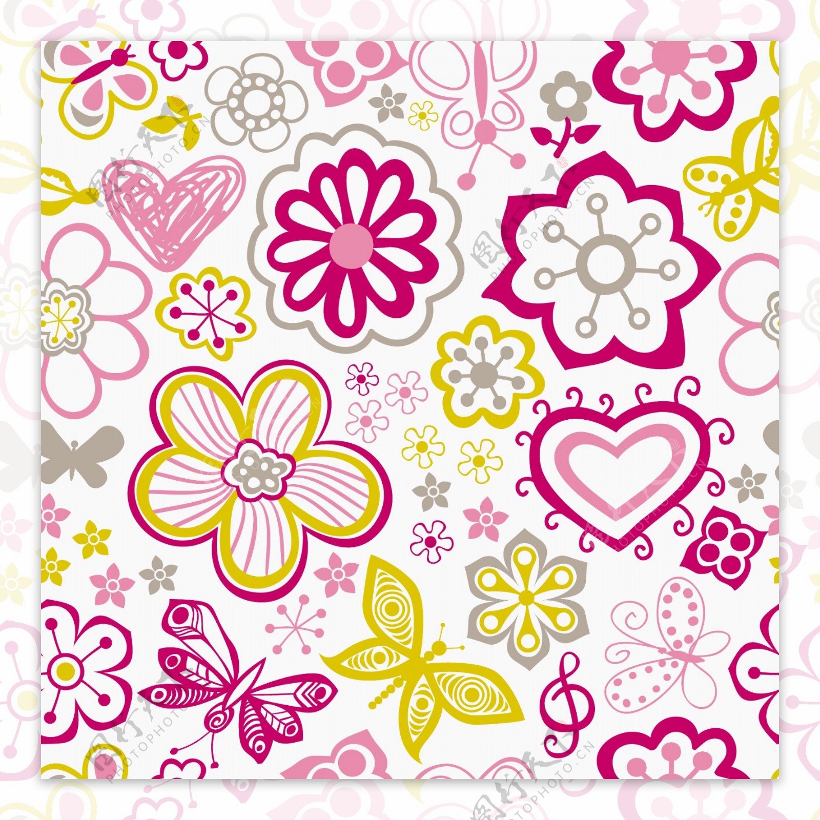 五颜六色的花的无缝模式中的卡通风格的无缝模式可用于墙纸