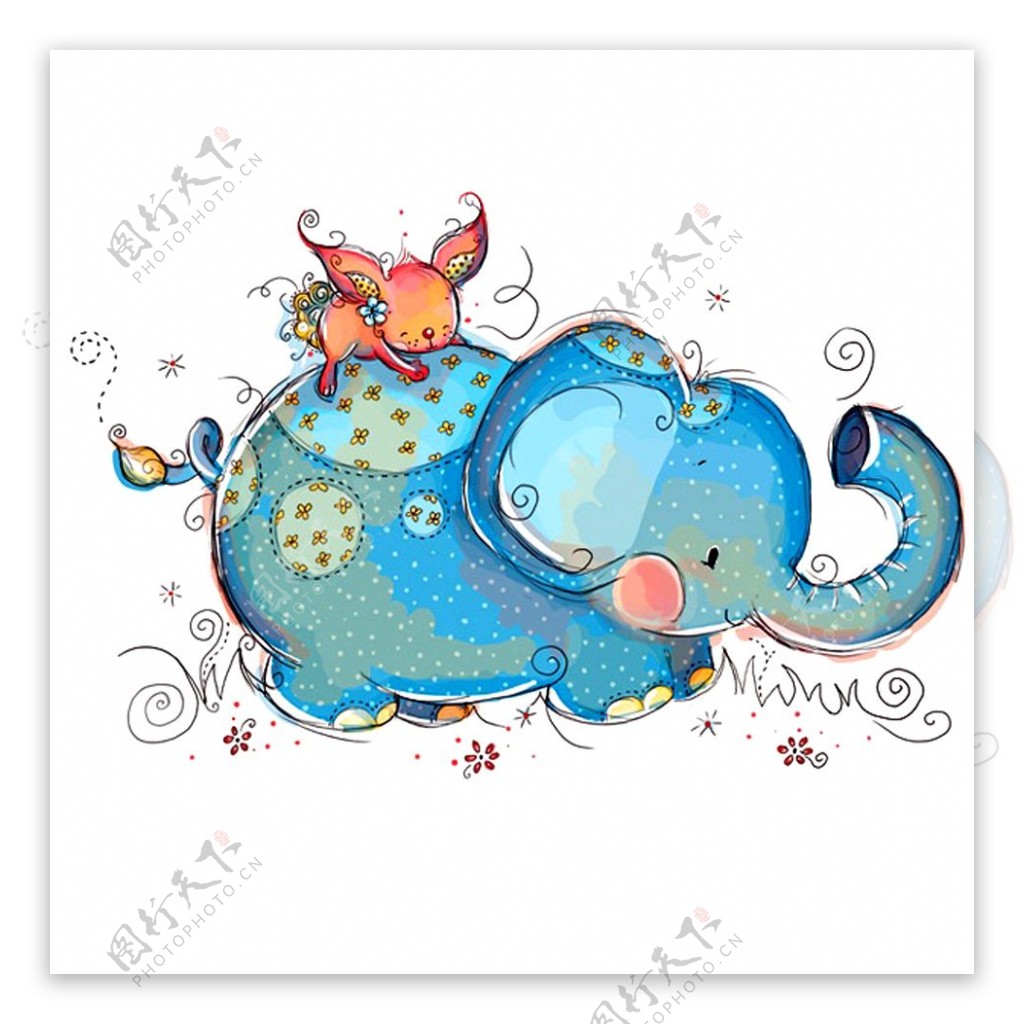 位图动物大象色彩蓝色免费素材