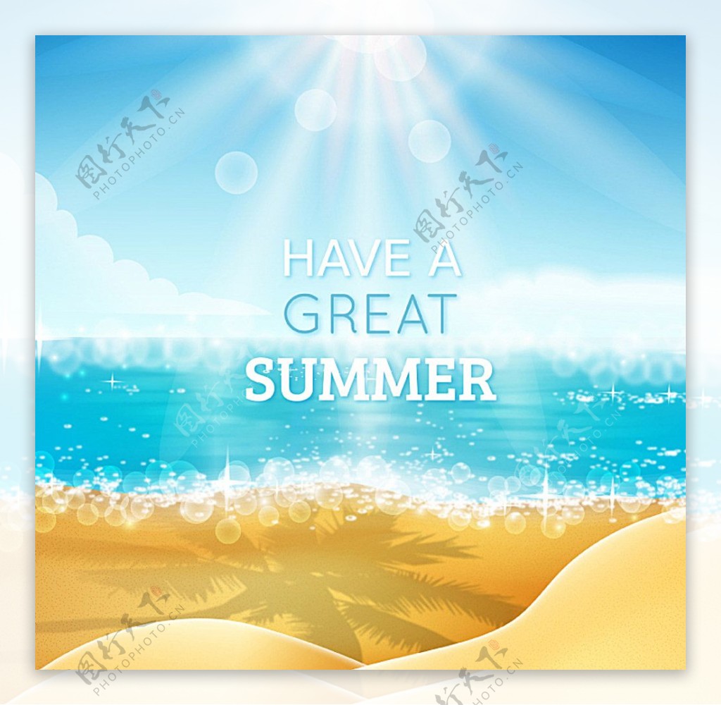 水彩夏季沙滩插画图片
