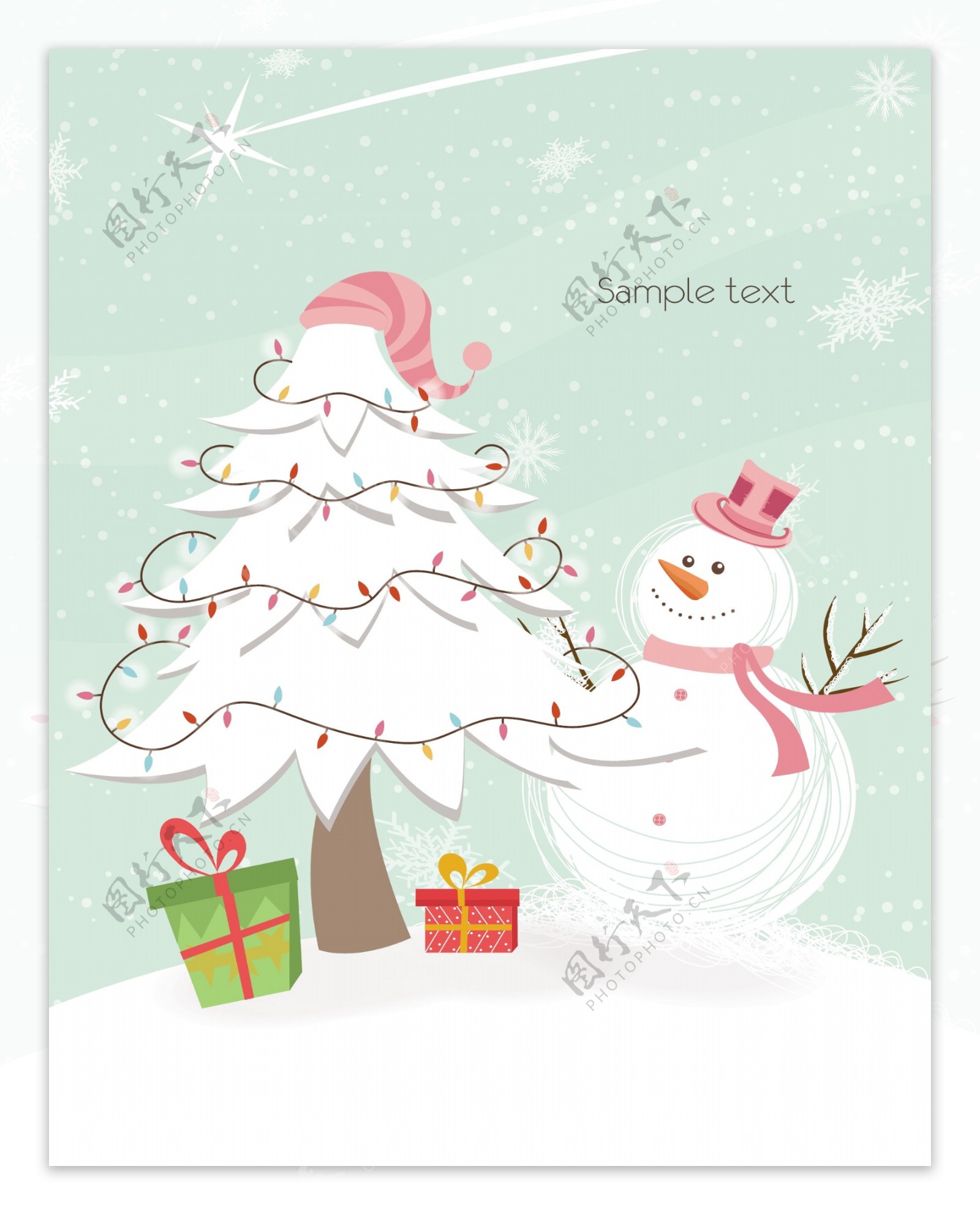 白色的圣诞树和雪人