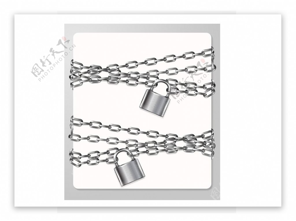白色背景矢量金属链条和挂锁