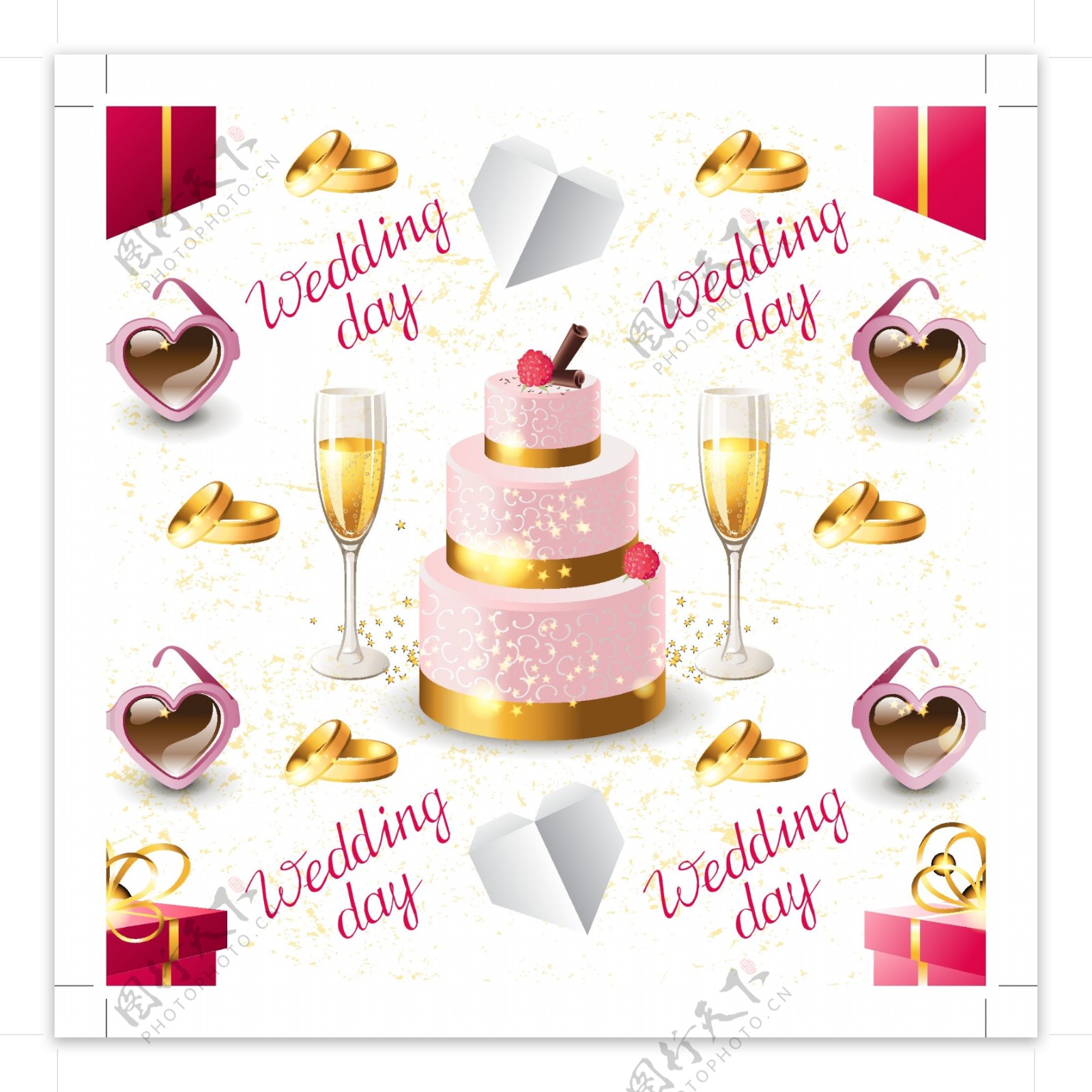 婚礼香槟与蛋糕无缝背景
