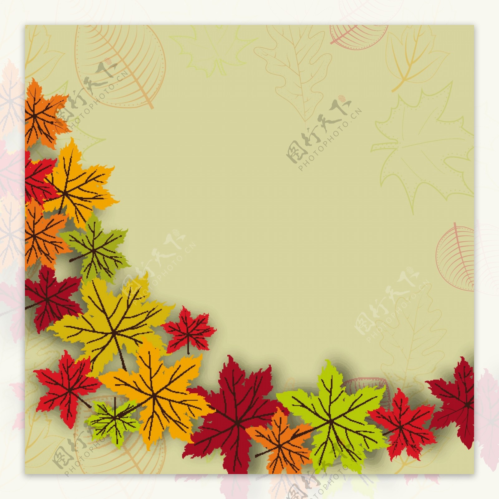 秋天的叶子在背景与文本空间
