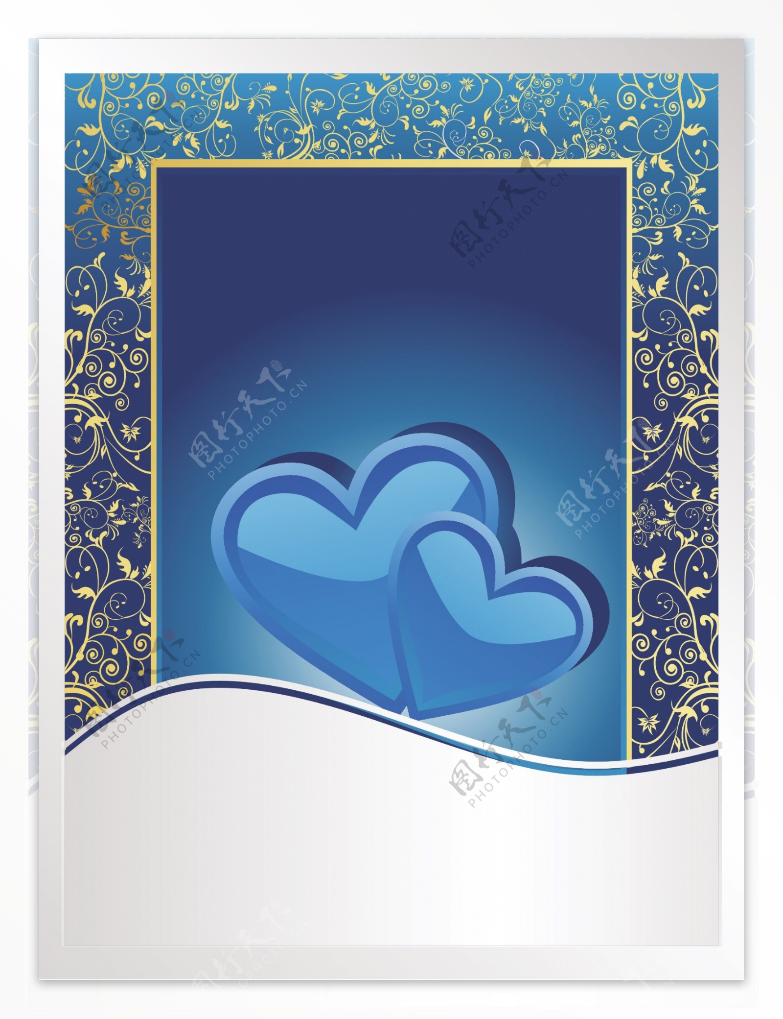 在蓝色和银色的背景的结婚周年纪念卡