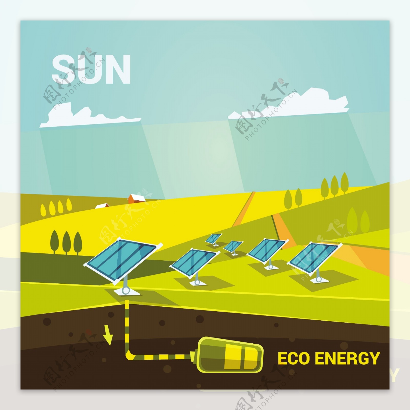 商业创意太阳能扁平化矢量插画