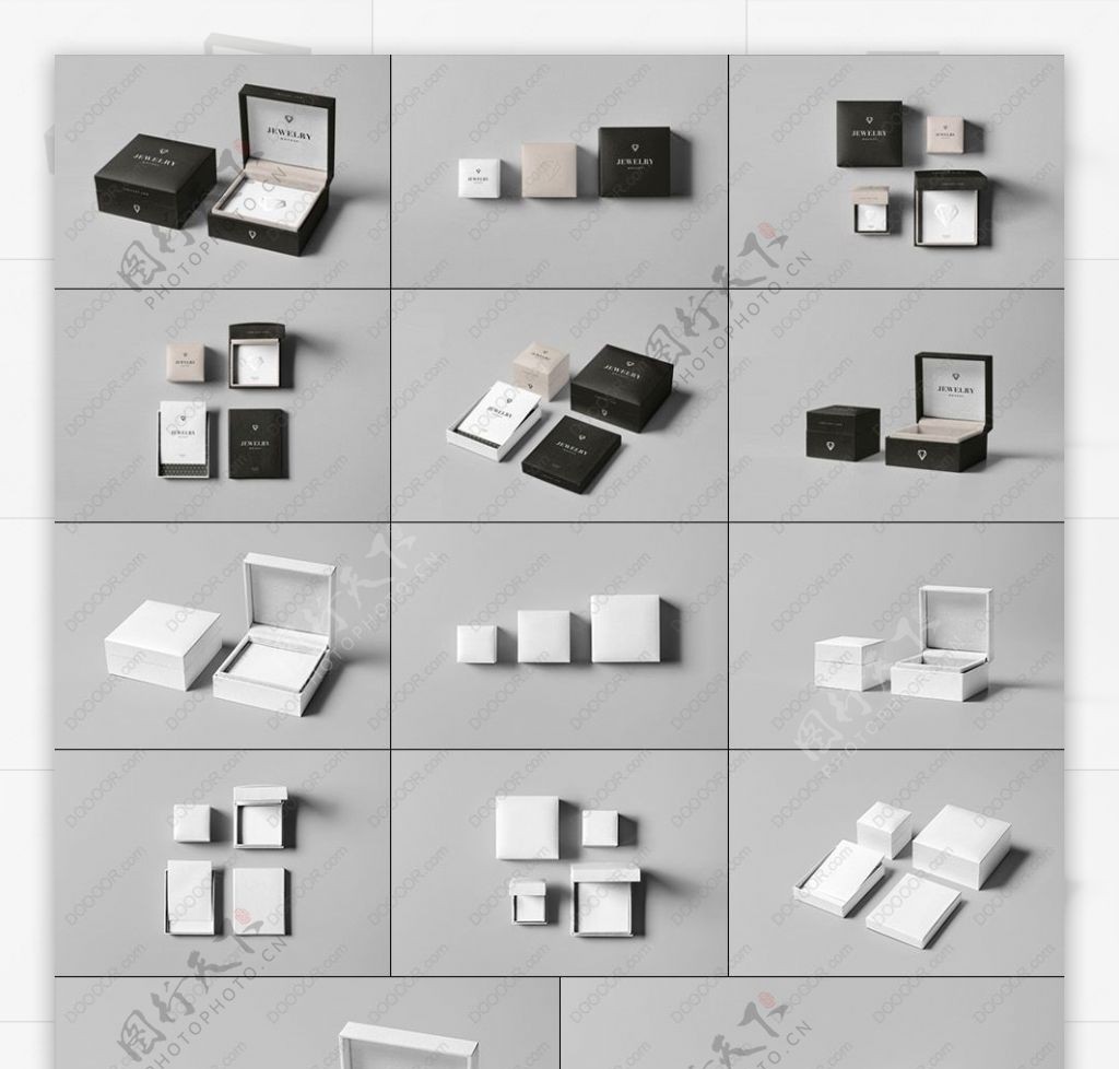 6种组合视角珠宝首饰包装盒样机模型PSD素材