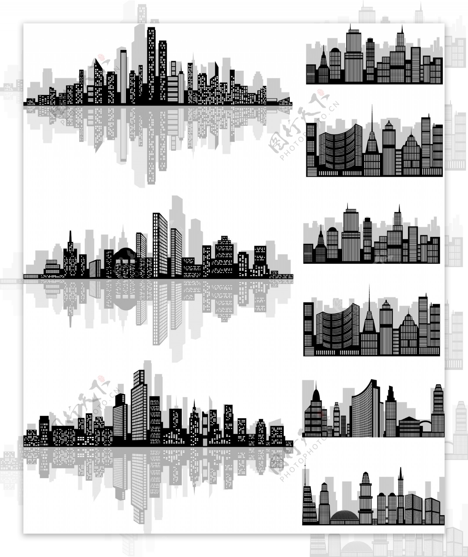 黑白城市建筑插画