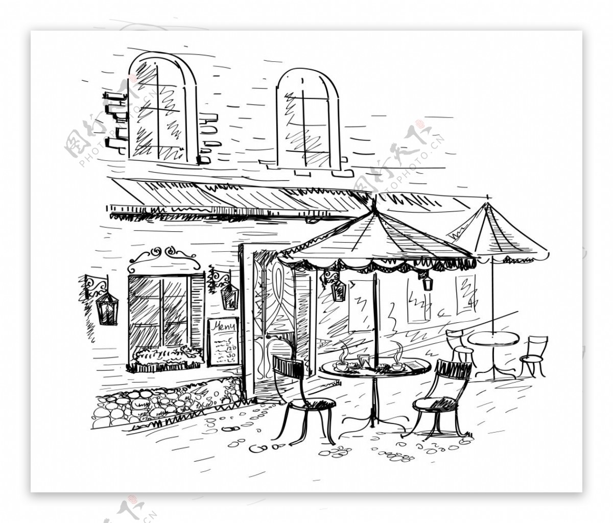 创意手绘街头咖啡厅插画