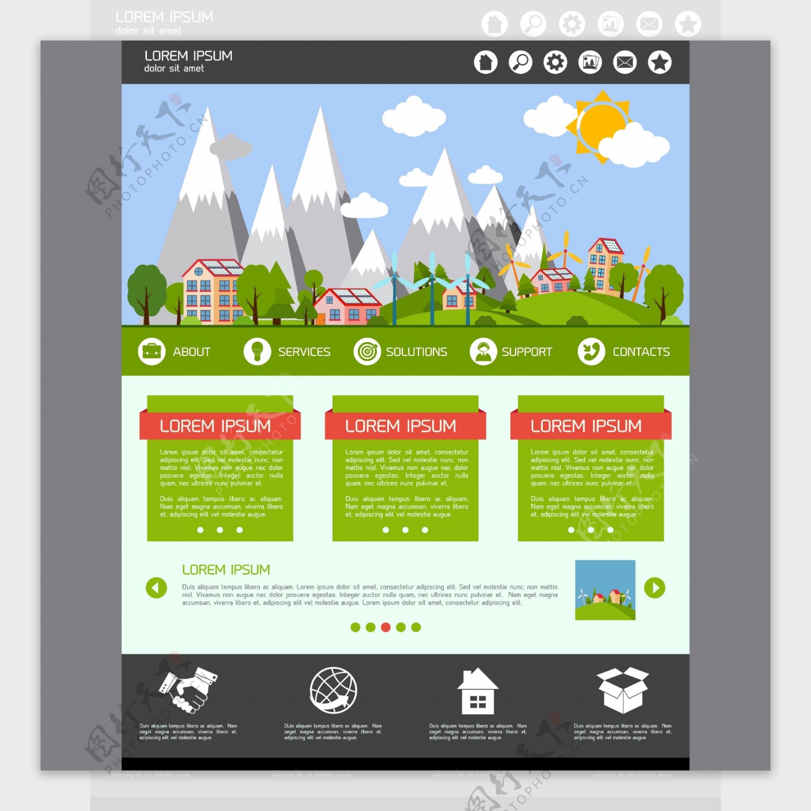 生态绿能源商务网站设计模板主页布局矢量插画