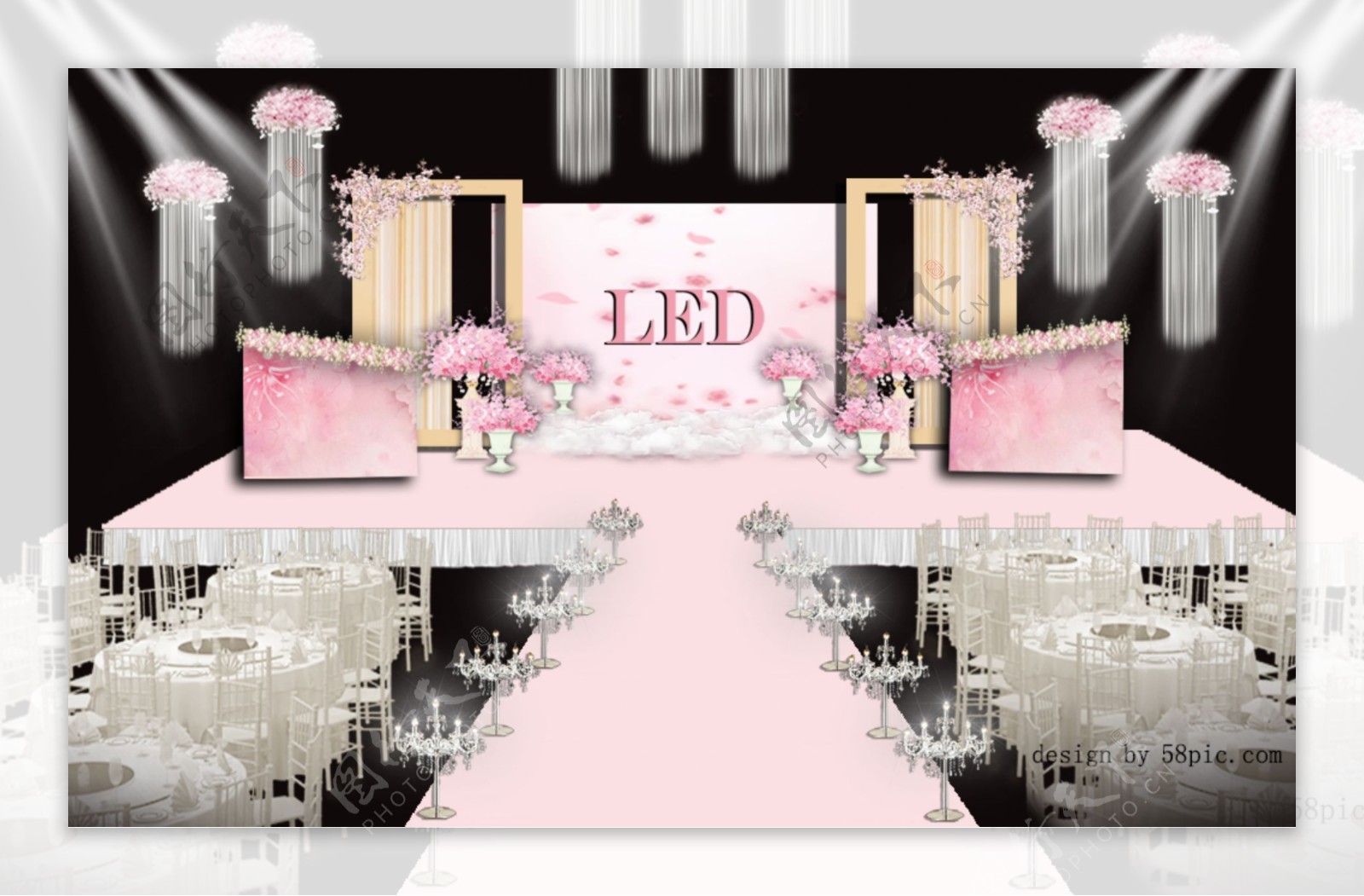 室内设计粉色婚礼主舞台psd效果图