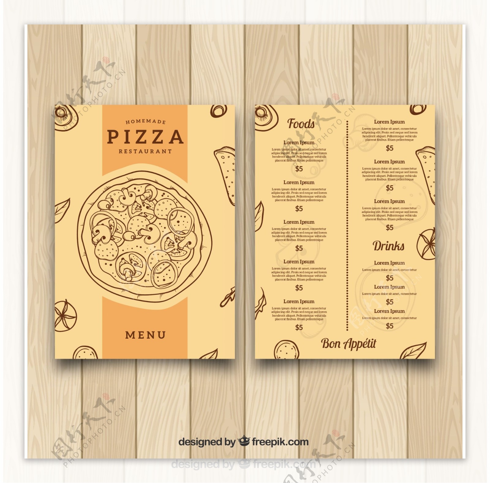 手工比萨的菜单模板